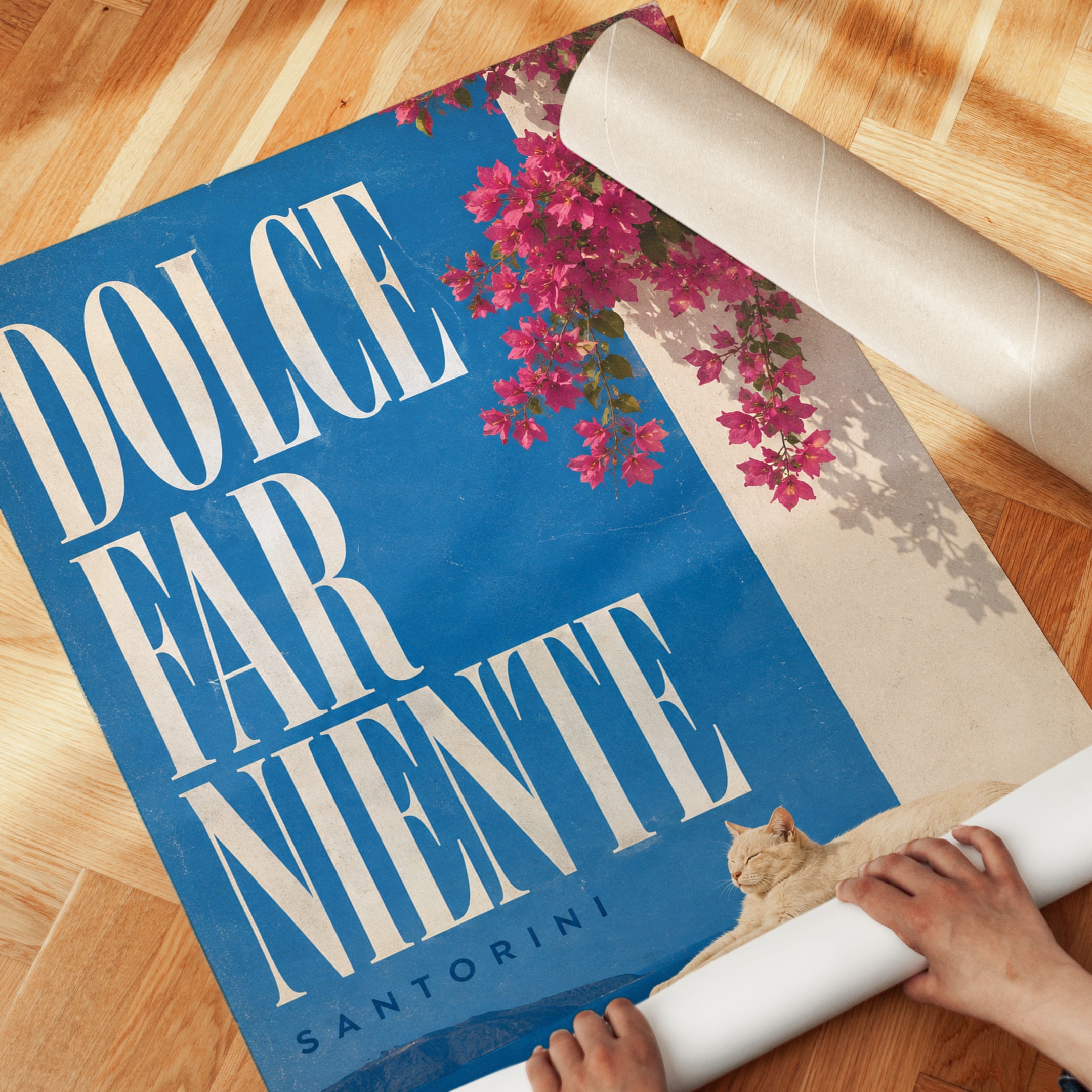 Dolce Far Niente Santorini Poster: Greek Island Travel Art Print - detail