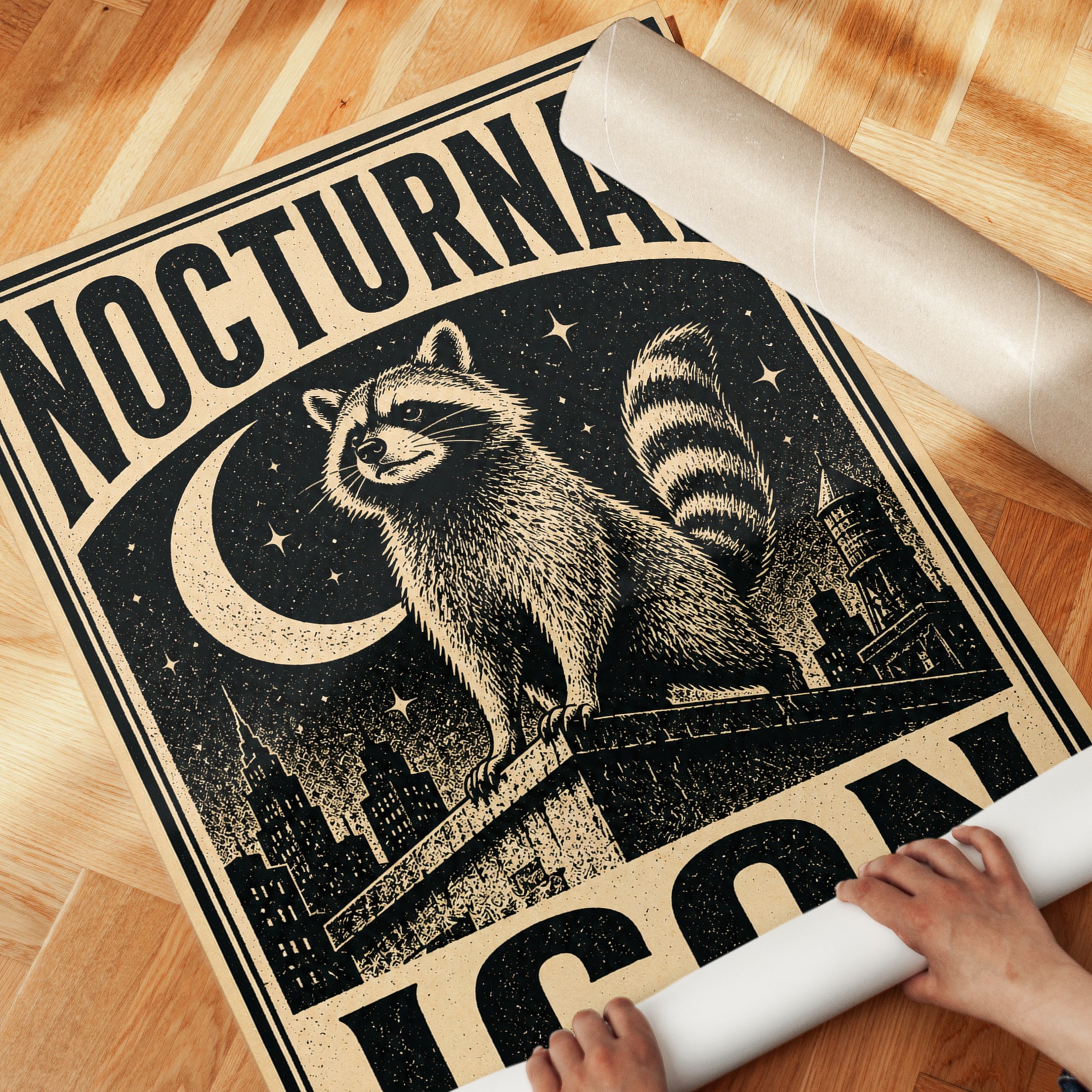 Raccoon Poster Print: Mid-Century Style - detail