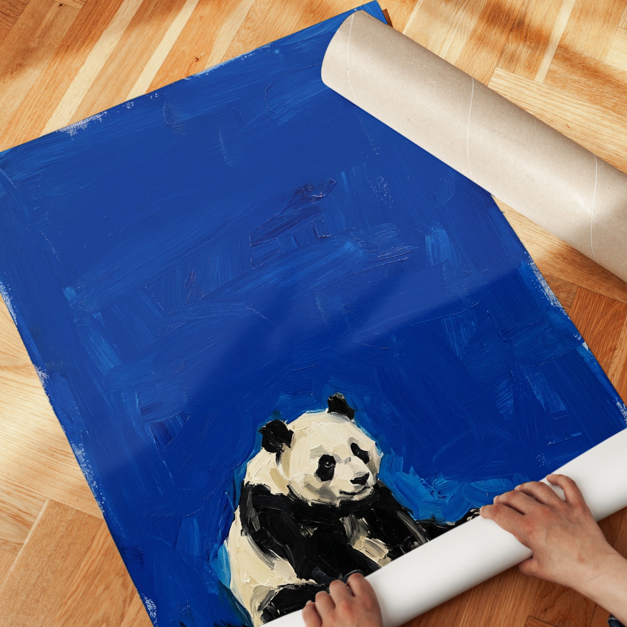 Panda Bear Art Print — Expressive Blue Abstract Animal - detail