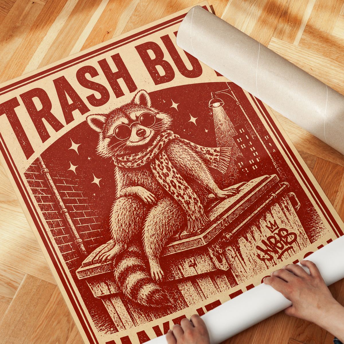 Retro Raccoon Poster Print - detail