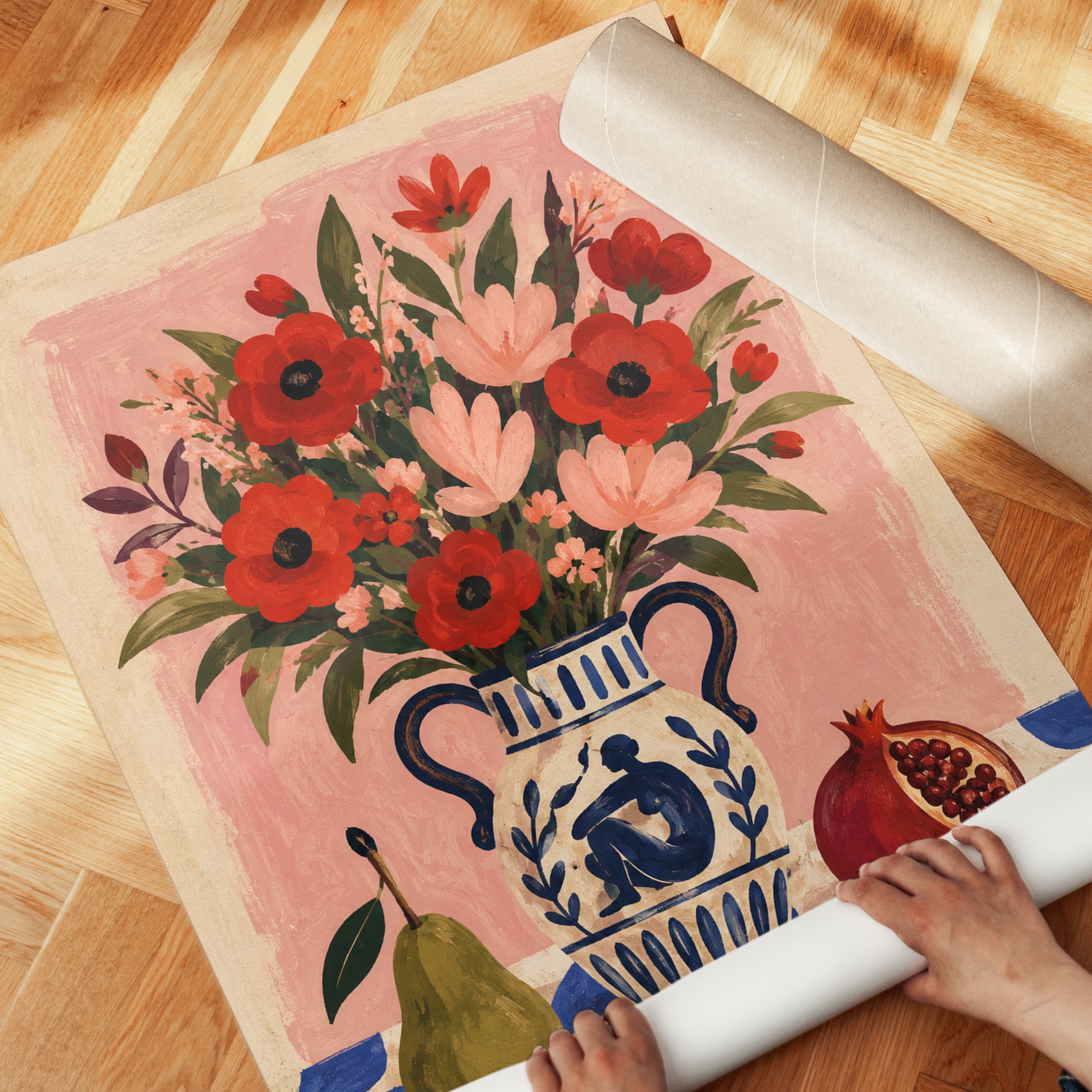 Floral Vase Wall Art – Folk Art Flowers Print - detail