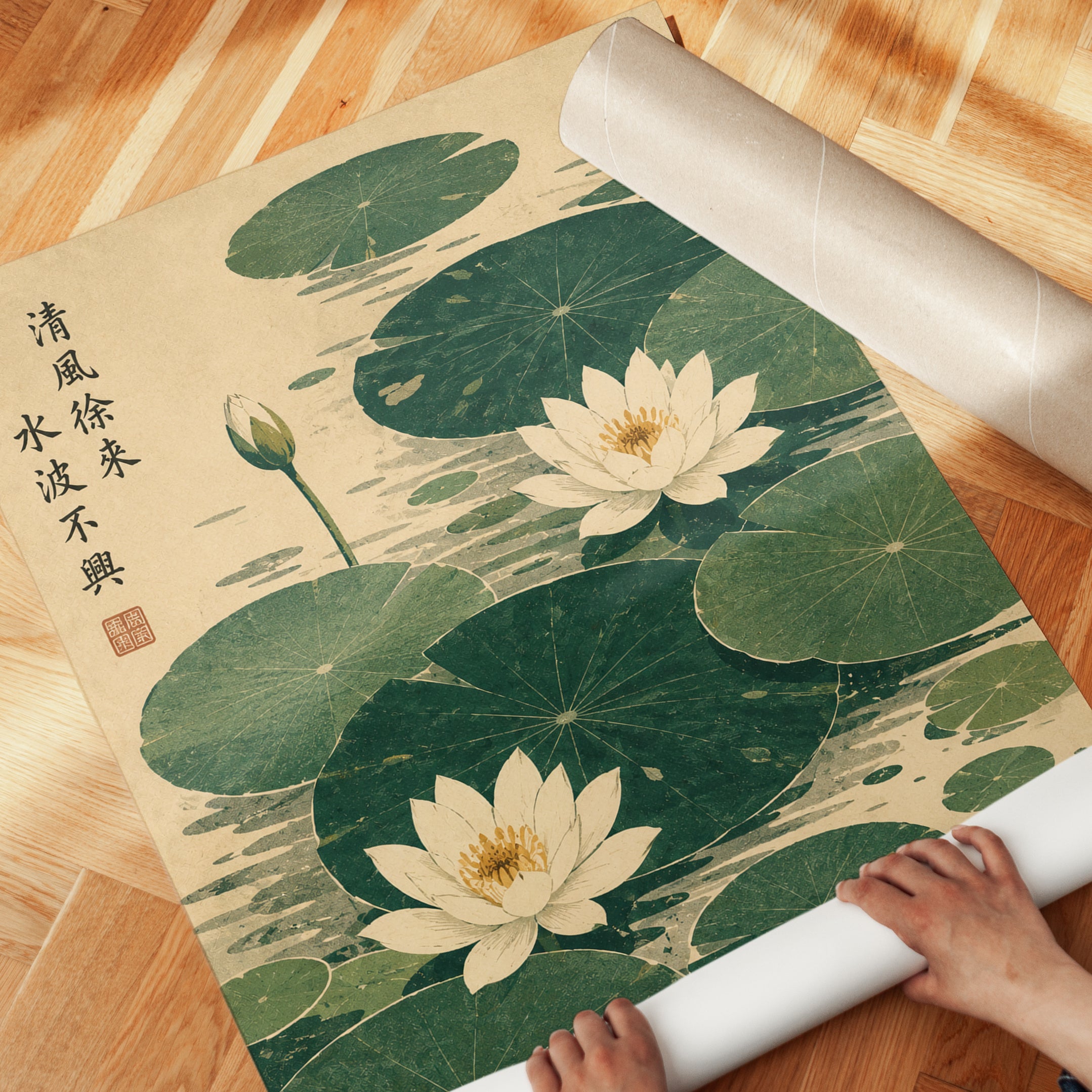Lotus Flower Wall Art – Japanese Botanical Print - detail