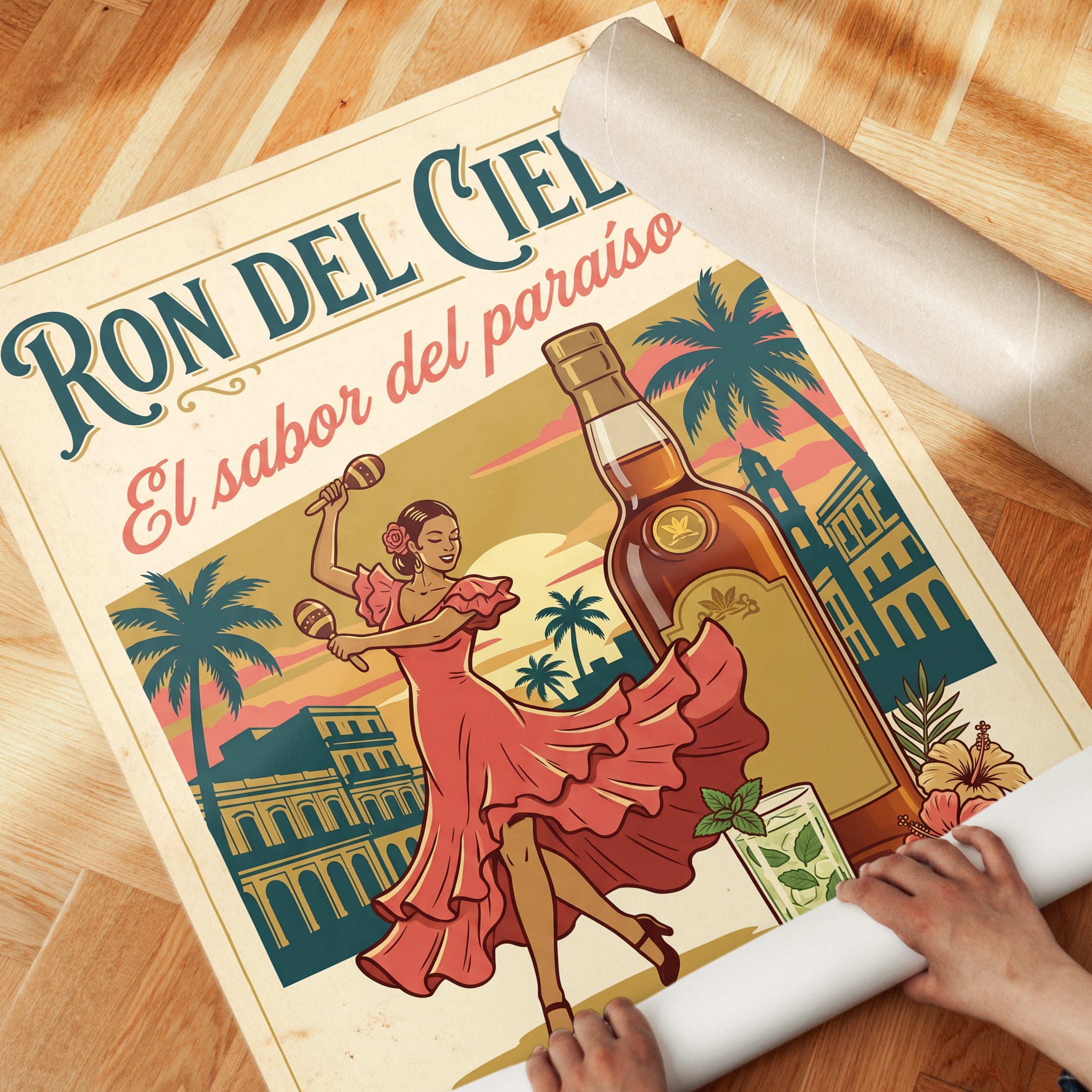 Ron del Cielo Rum Poster: Vintage Cuban Havana Art Print - detail