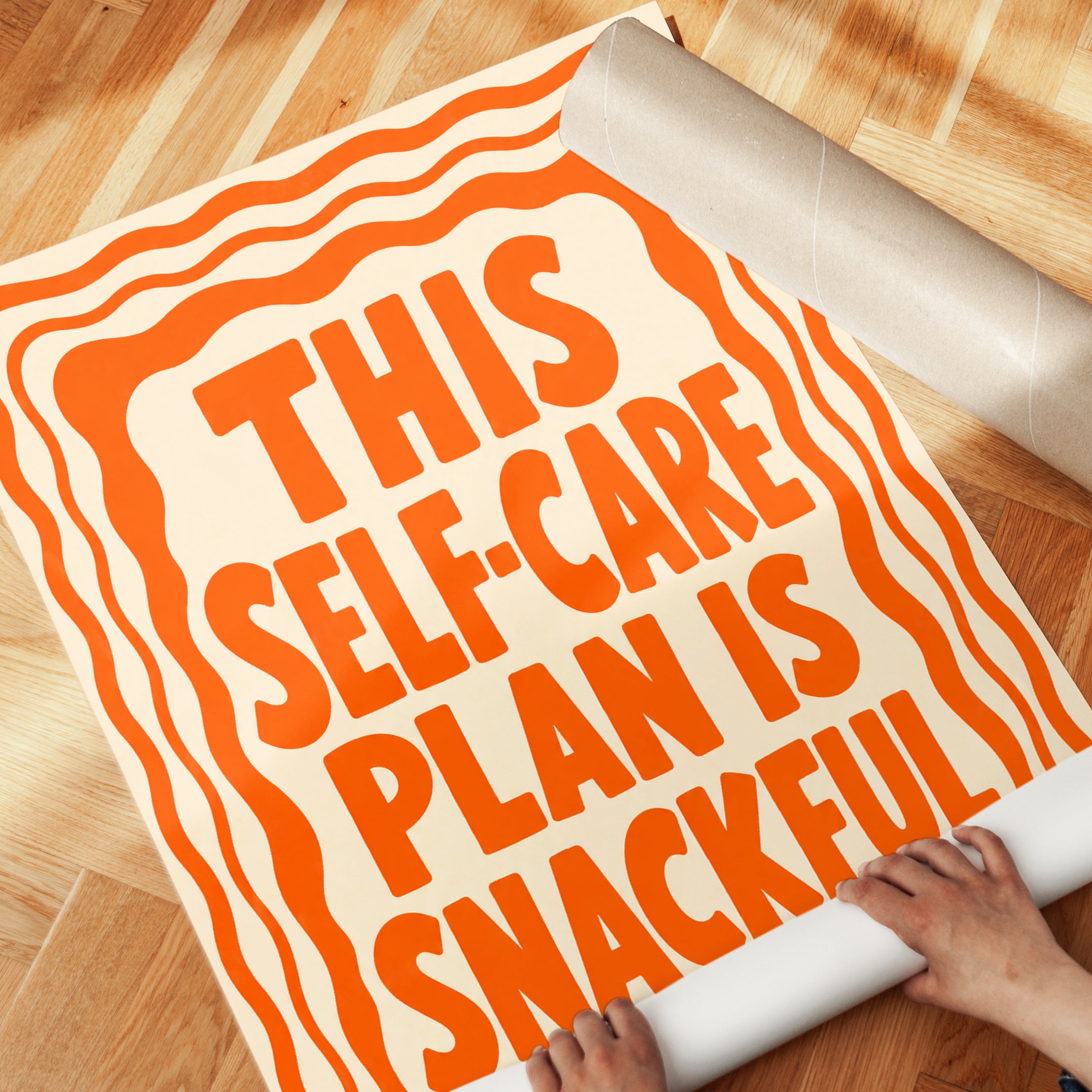 Self-Care Typography Print: Humorous Mental Health Art (Orange) - detail