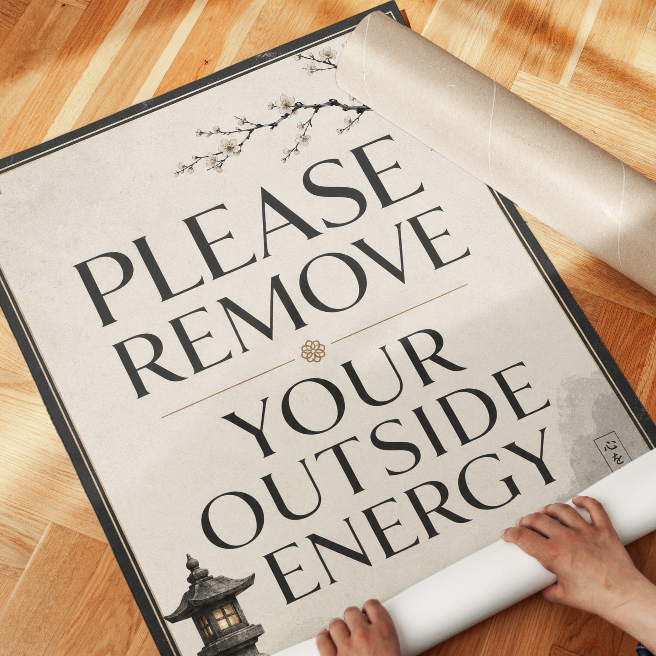 Please Remove Your Outside Energy Print: Asian Minimalist Sign - detail