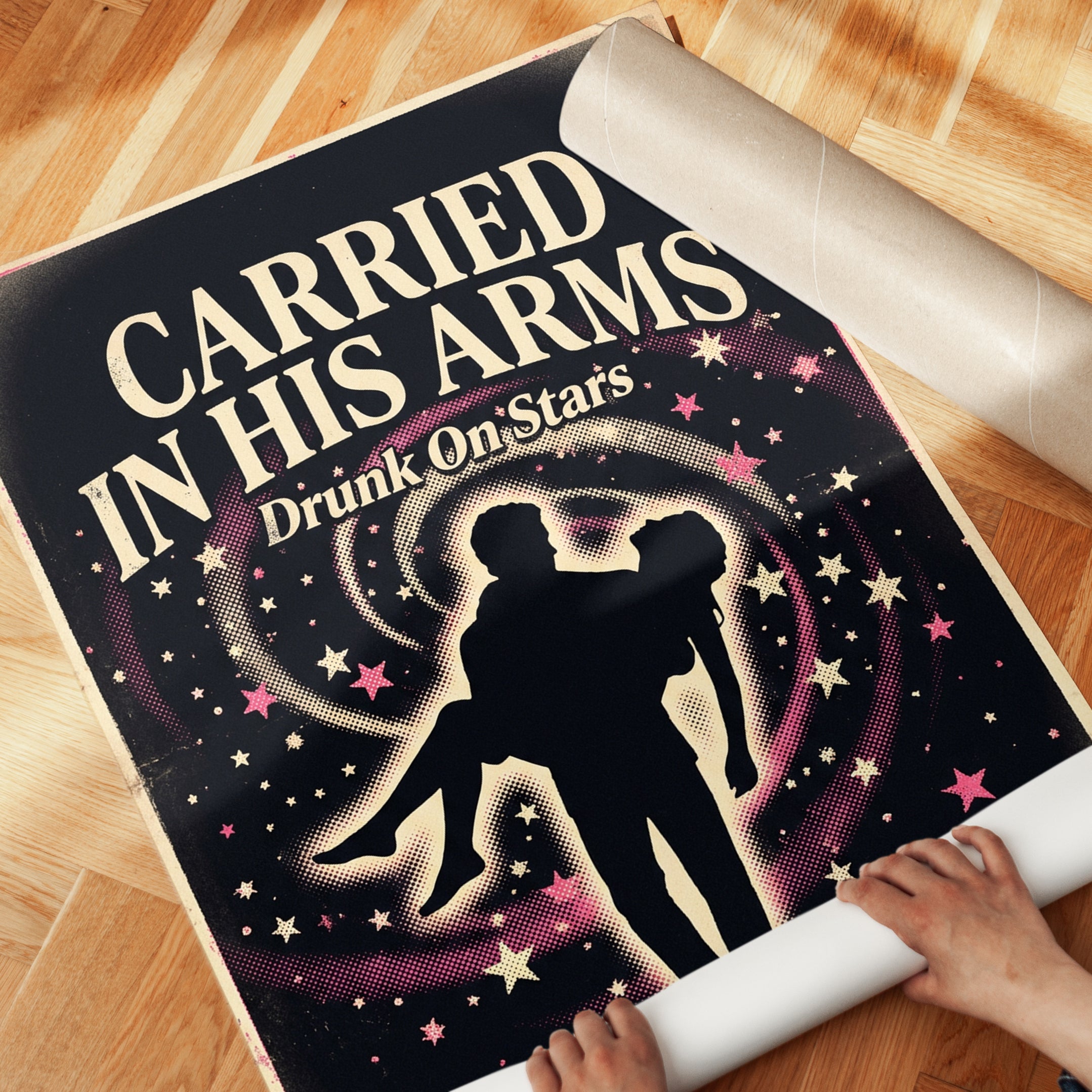 Carried In His Arms Art Print: Vintage Romance Silhouette Poster - detail