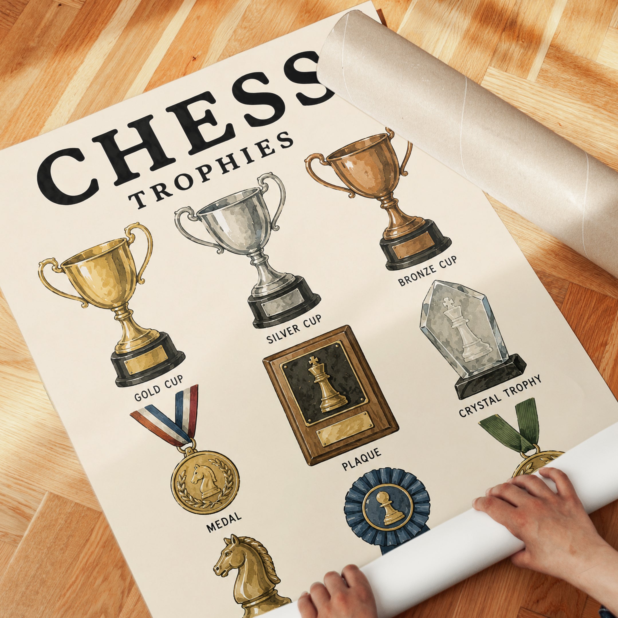 Chess Trophies Educational Poster — Vintage Illustrated Guide - detail