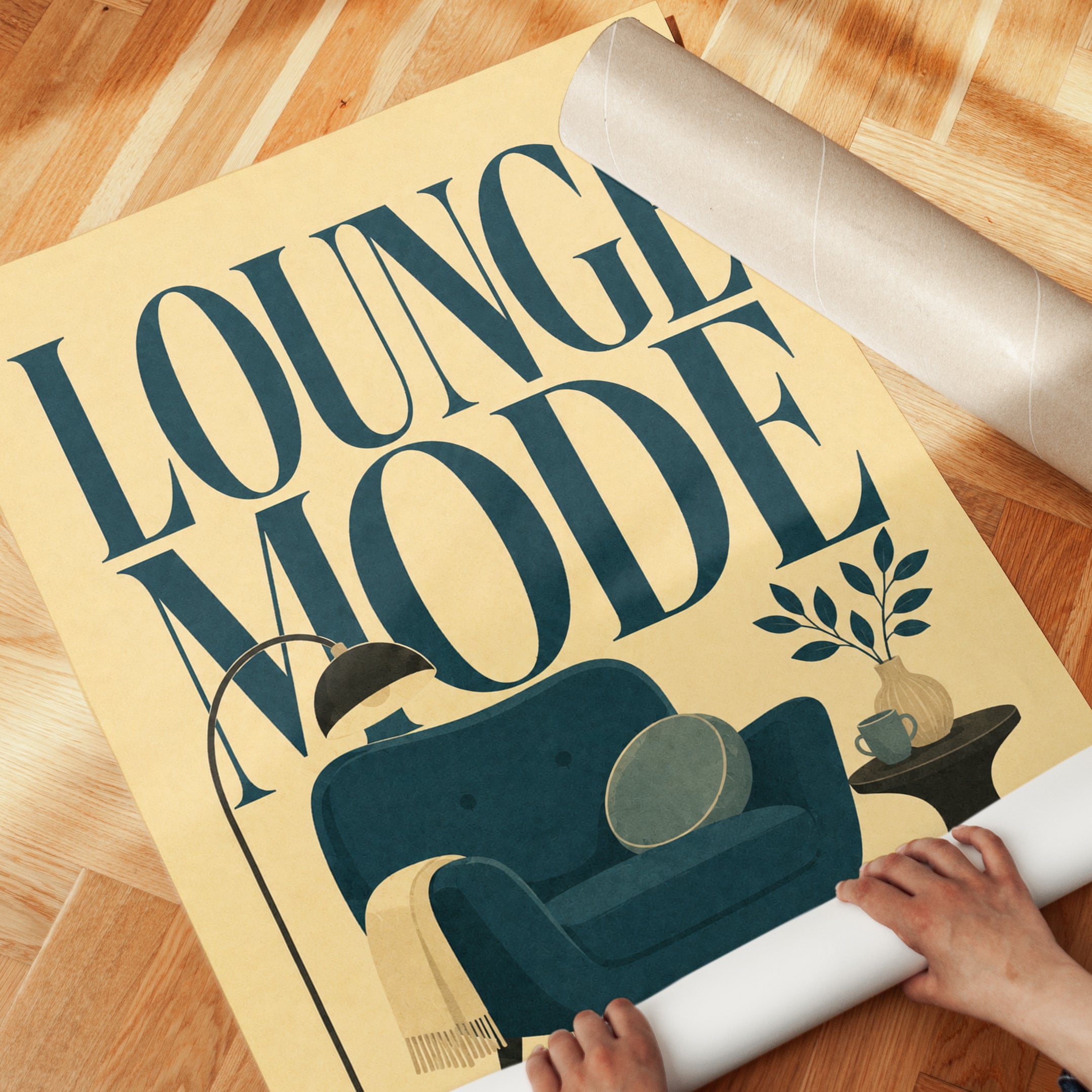 Lounge Mode Retro Wall Art: Mid-Century Teal Armchair Design - detail