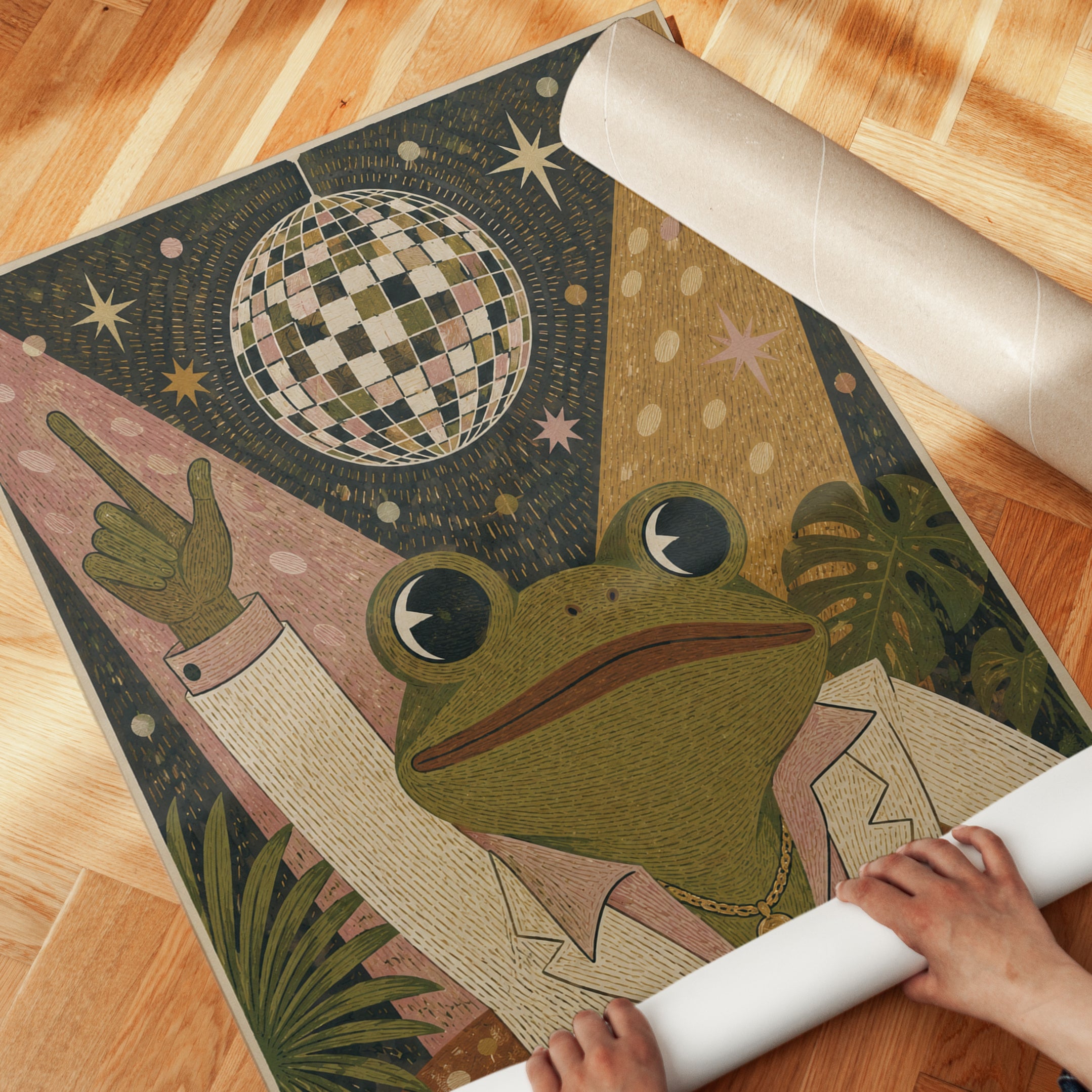 Disco Frog Wall Art – Retro 70s Animal Print - detail