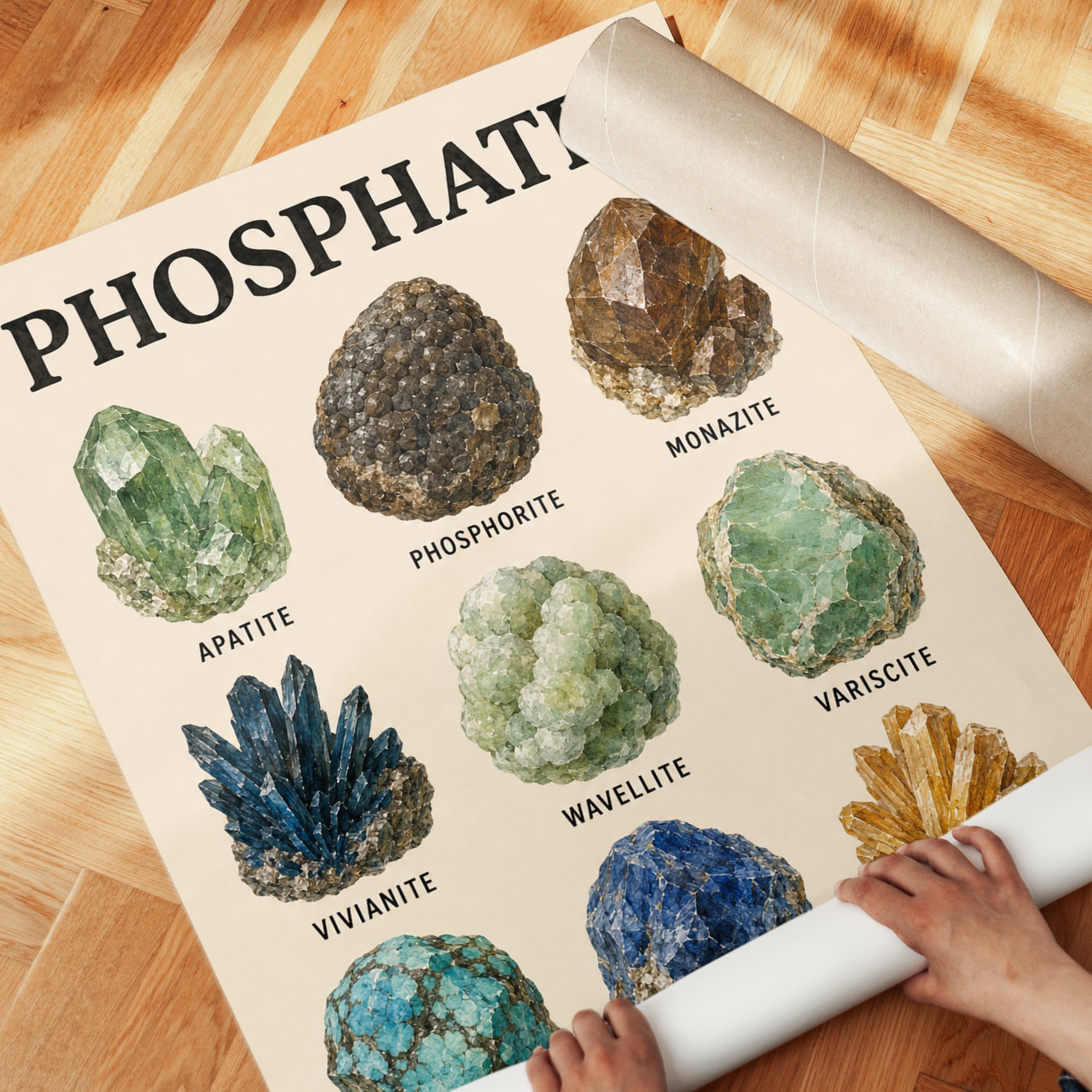 Phosphate Minerals Art Print: Vintage Scientific Illustration - detail