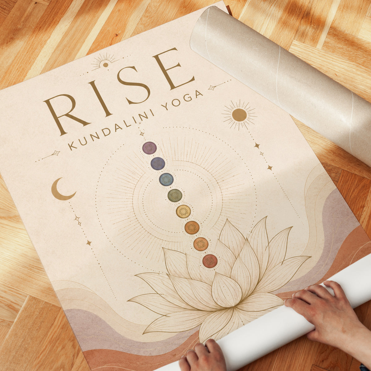 Kundalini Yoga Chakra Print: Lotus & Moon Spiritual Wall Art - detail