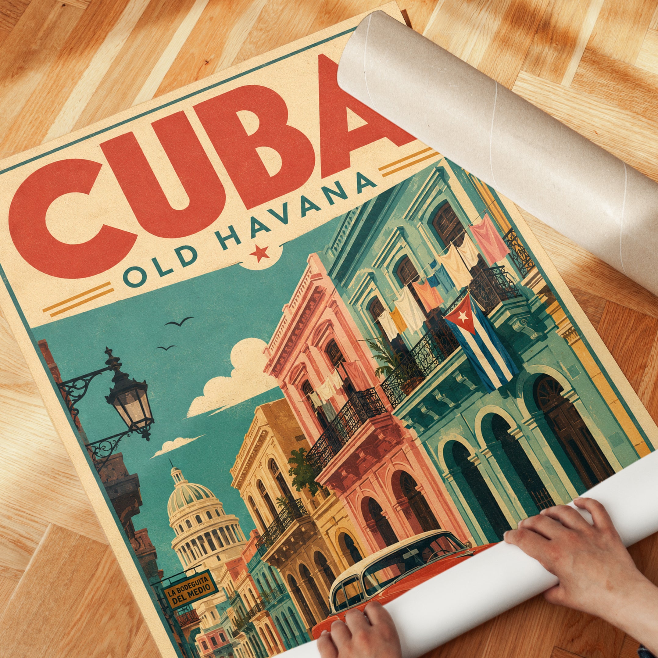 Cuba Travel Poster – Old Havana Wall Art - detail
