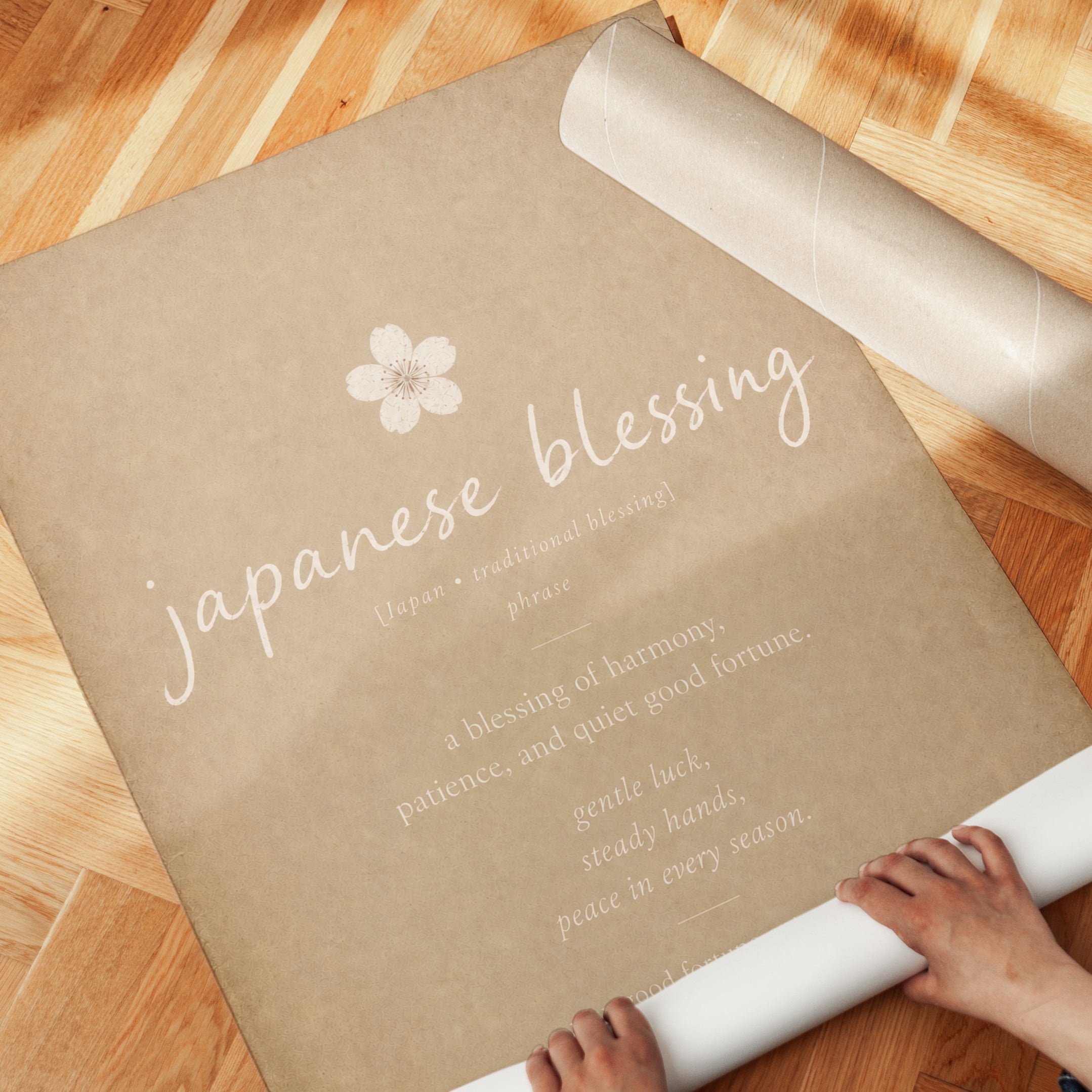 Japanese Blessing Print – Cherry Blossom Wall Art - detail