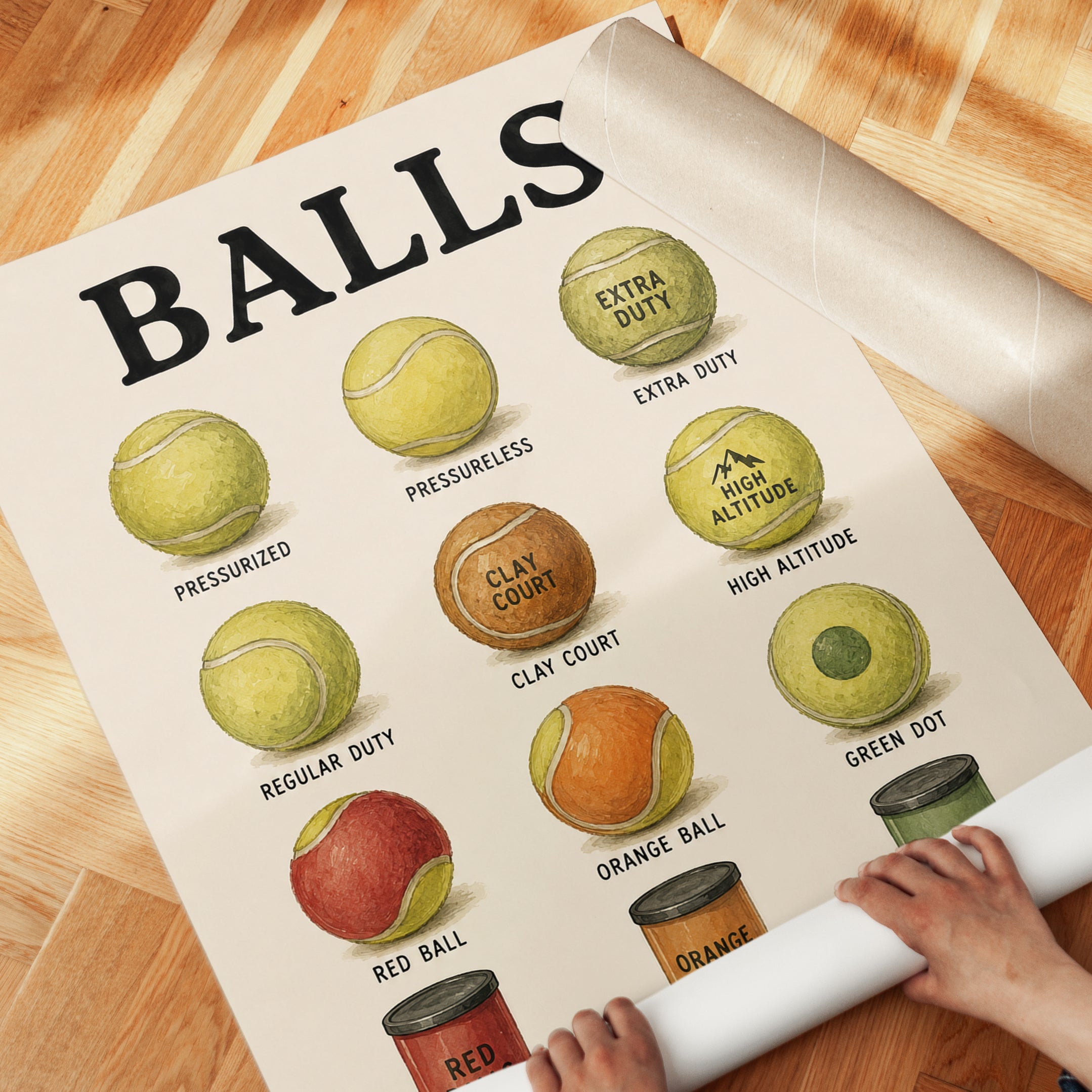 Tennis Balls Chart Print — Vintage Sports Illustration - detail