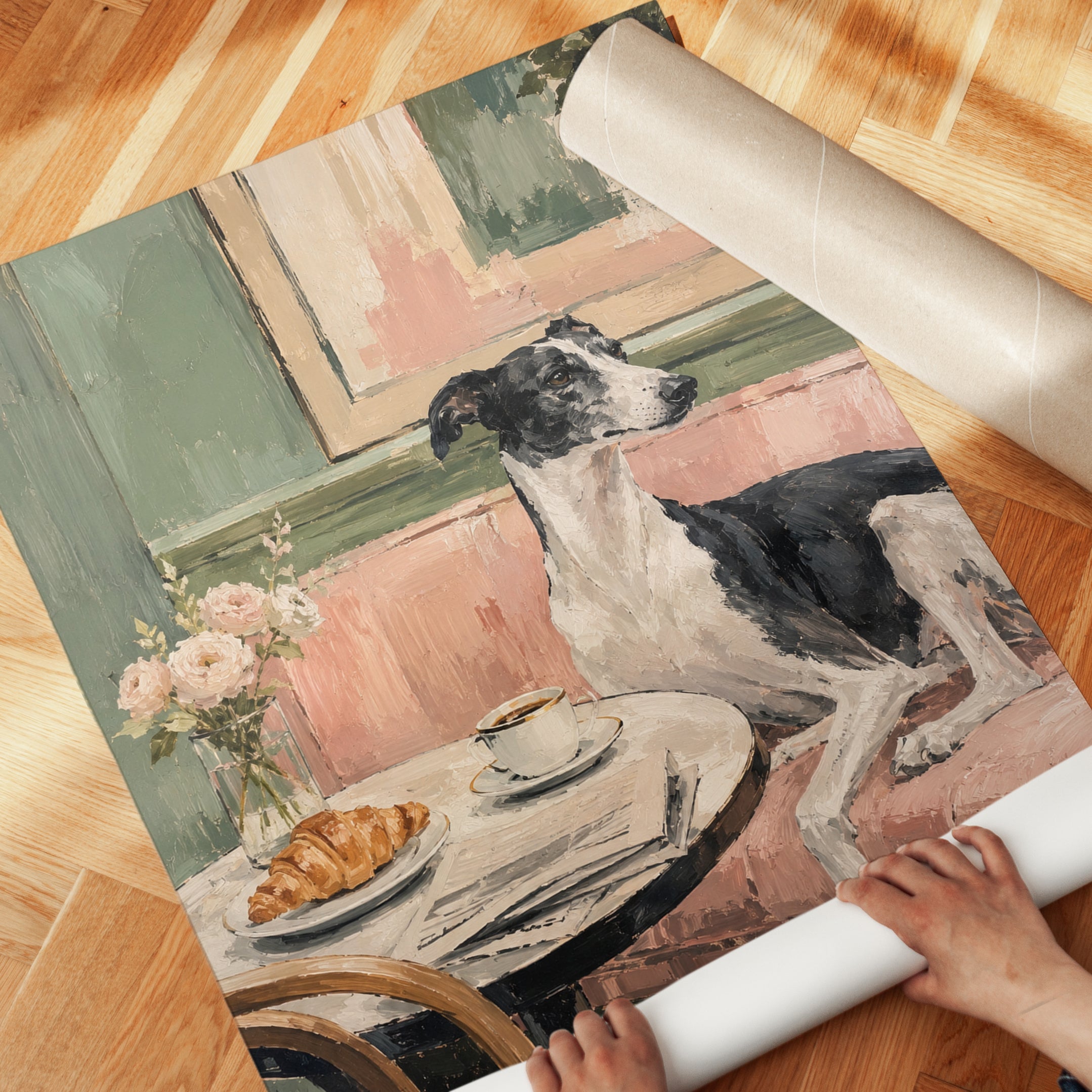 Dog Portrait Wall Art – Greyhound Painting Print - detail