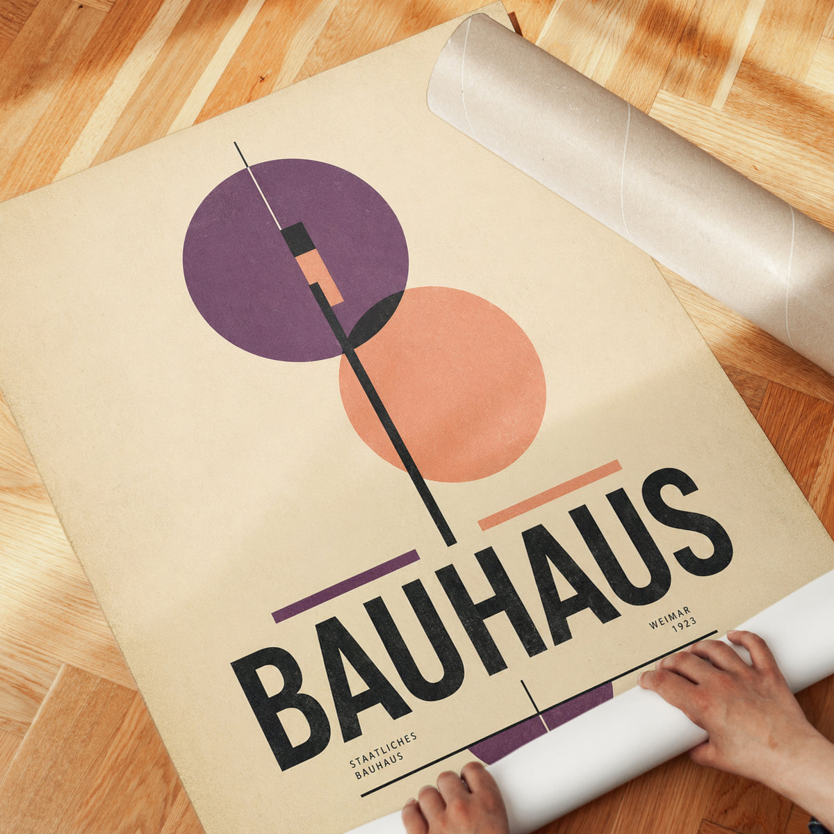 Bauhaus Geometric Art Print: Purple and Peach Modernist Design - detail