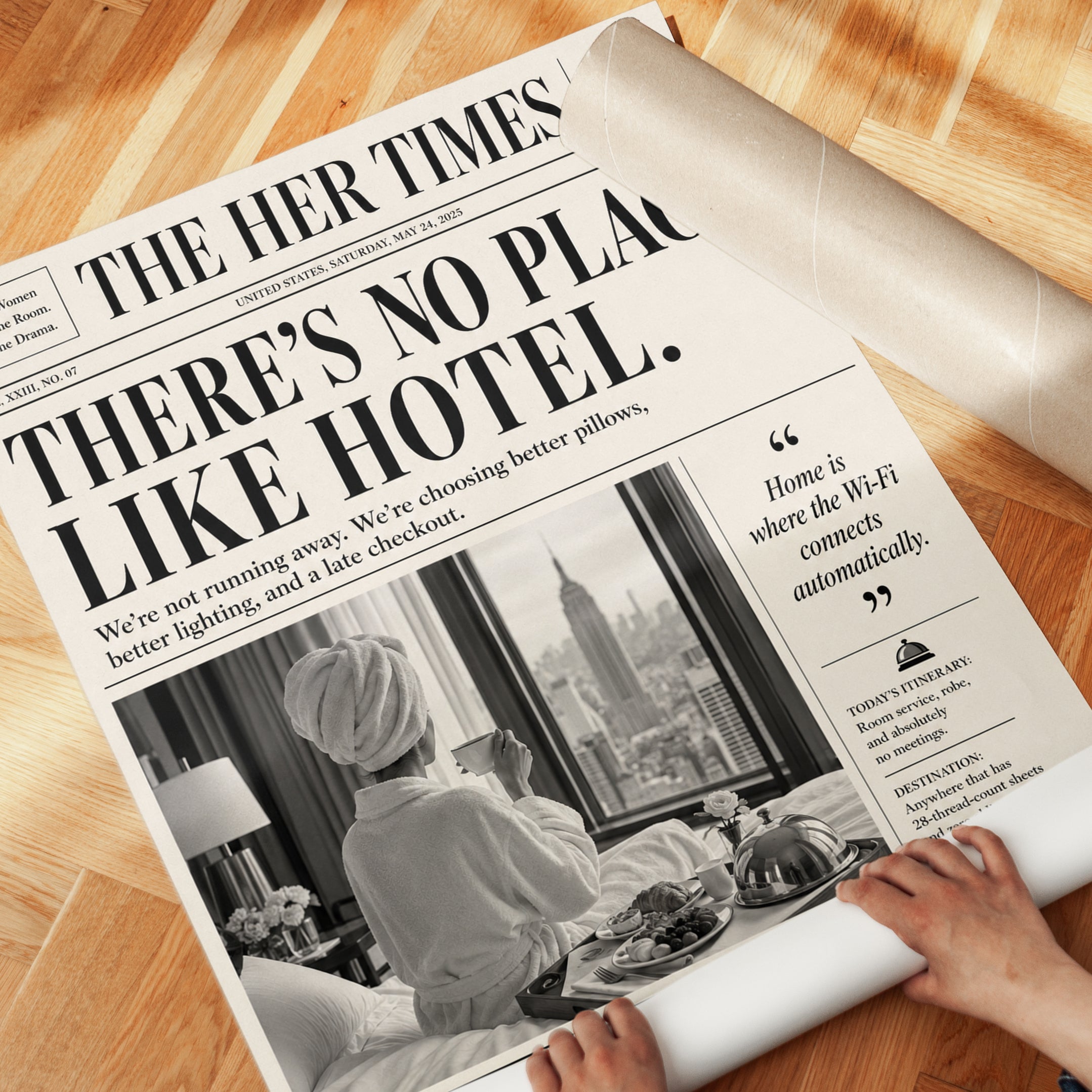 The Her Times Newspaper Print: Vintage Typography Wall Art - detail