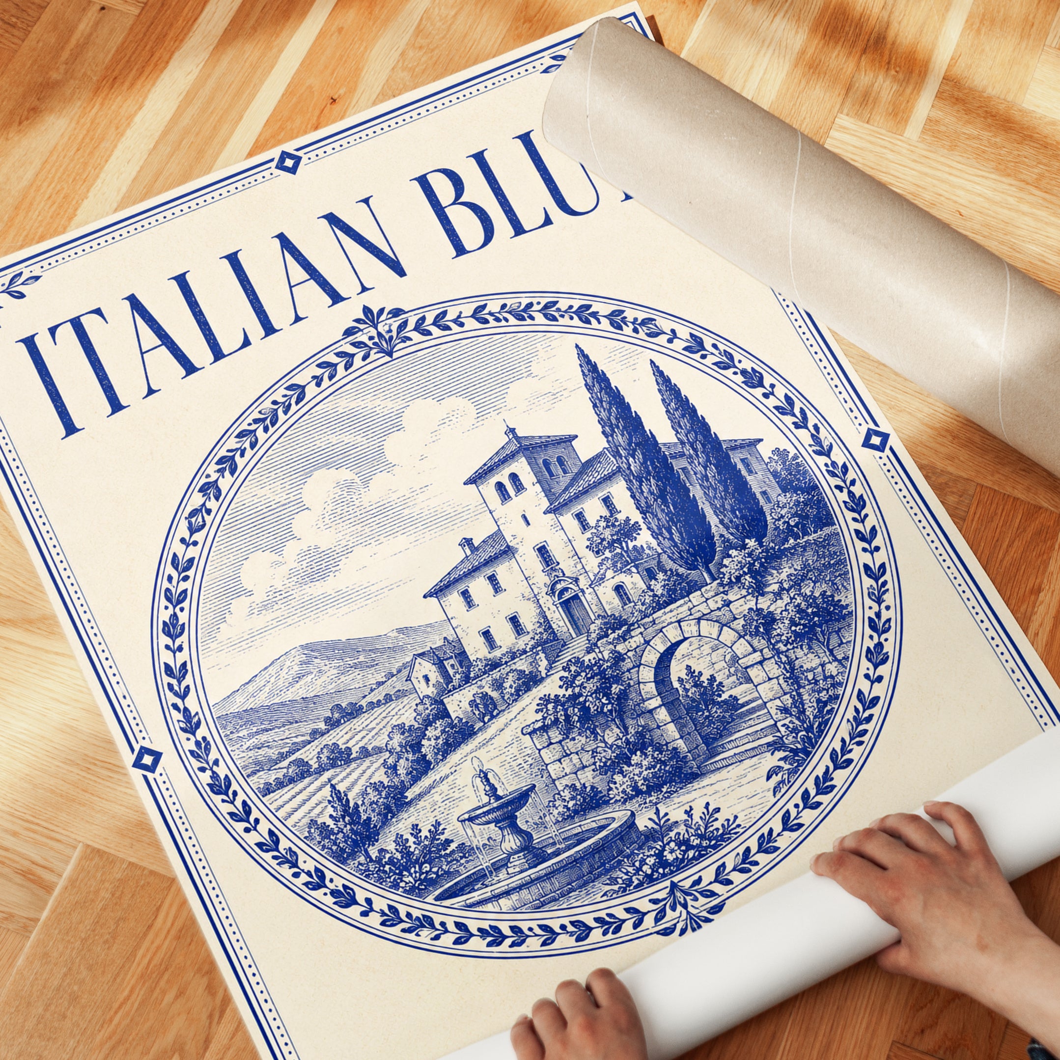 Italian Countryside Poster – Tuscan Villa Print - detail