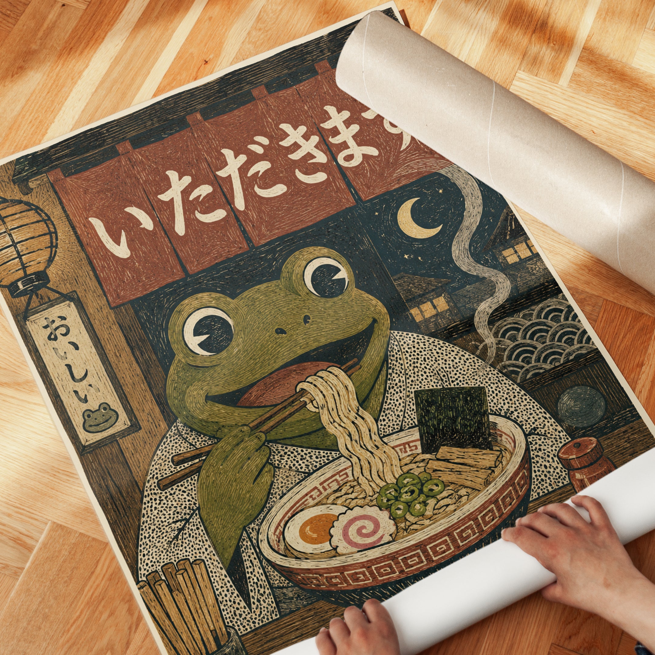 Japanese Frog Ramen Print - detail