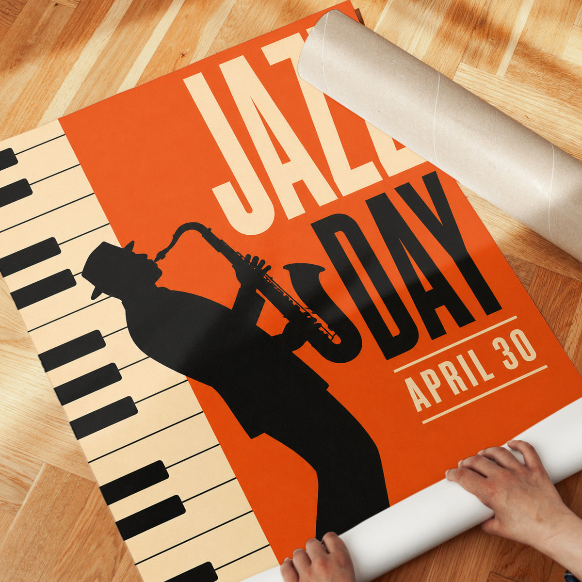 Jazz Day Poster: Retro Music Room Art (Vintage Saxophone Design) - detail