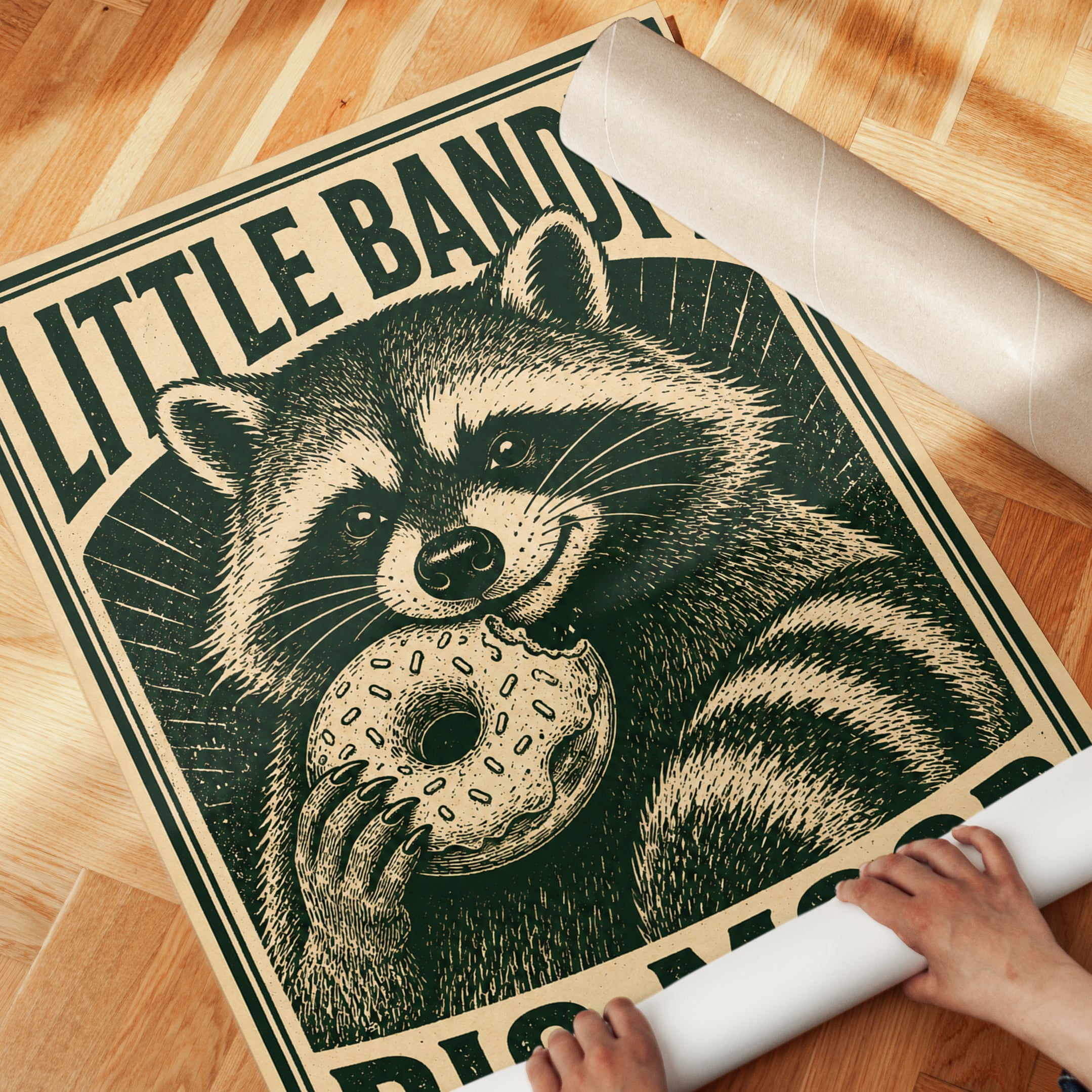 Retro Raccoon Print - detail