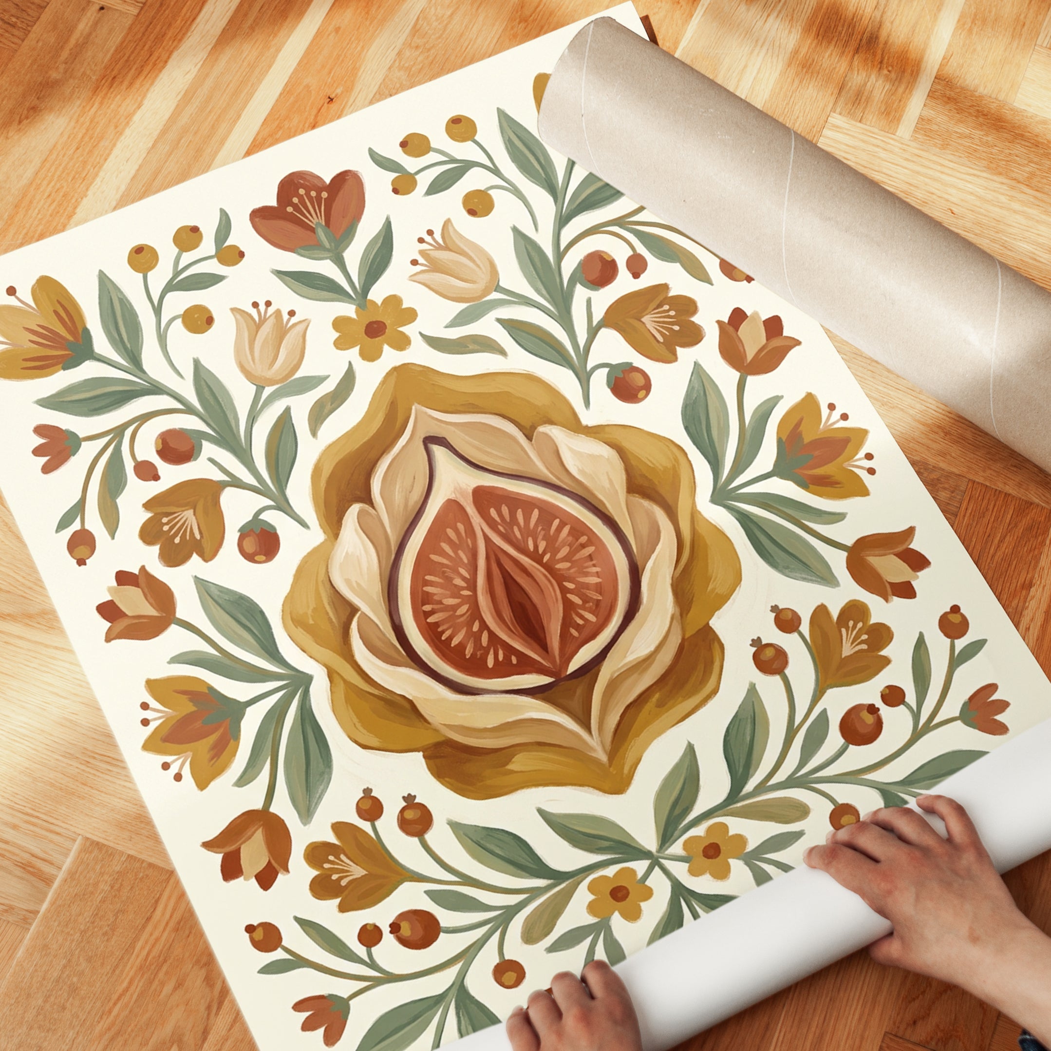 Folk Art Floral Print – Symmetrical Botanical Illustration - detail