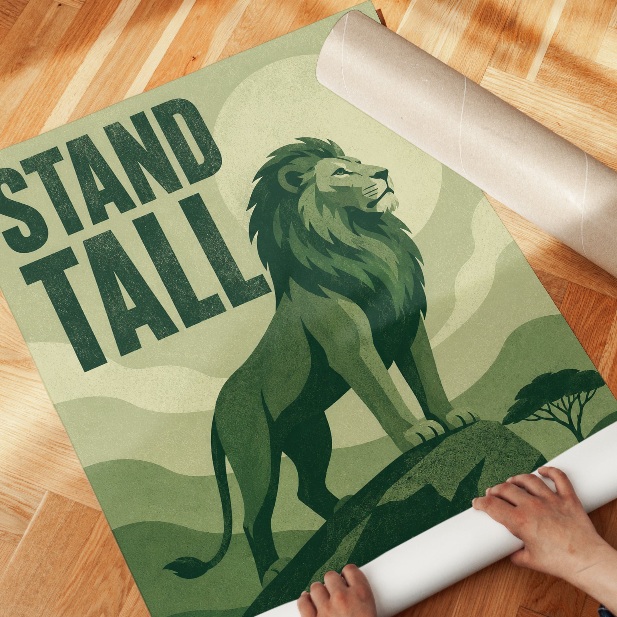 Stand Tall Lion Poster: Vintage Motivational Art Print - detail