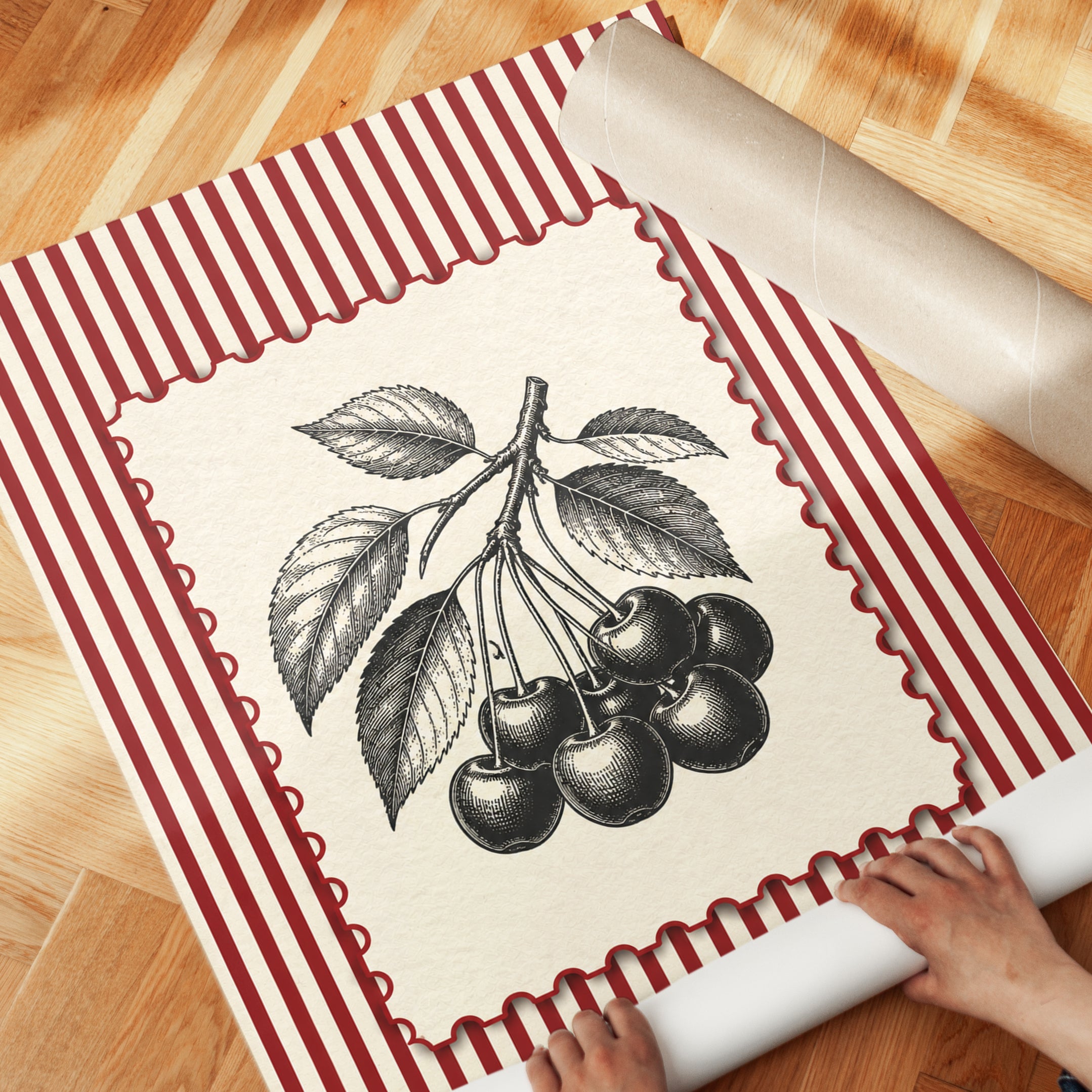 Vintage Cherry Print – Botanical Kitchen Art - detail