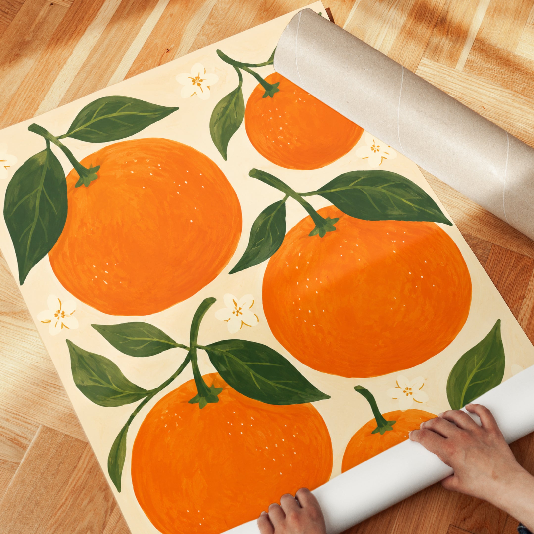 Vintage Orange Botanical Print: Mid-Century Kitchen Wall Art - detail