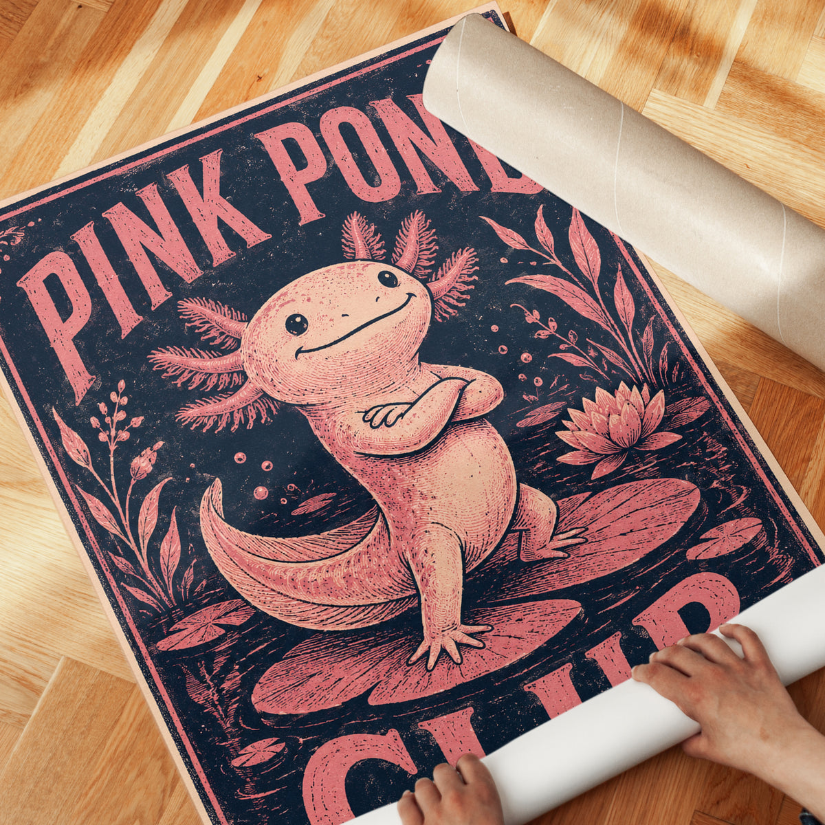 Axolotl Vintage Poster - detail
