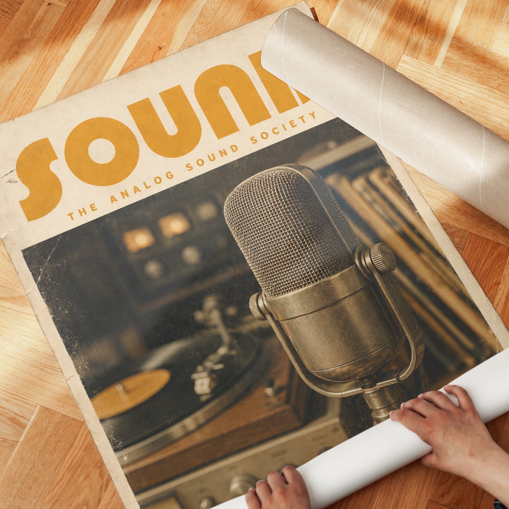 Vintage Microphone Poster — Retro Analog Sound Society Print - detail