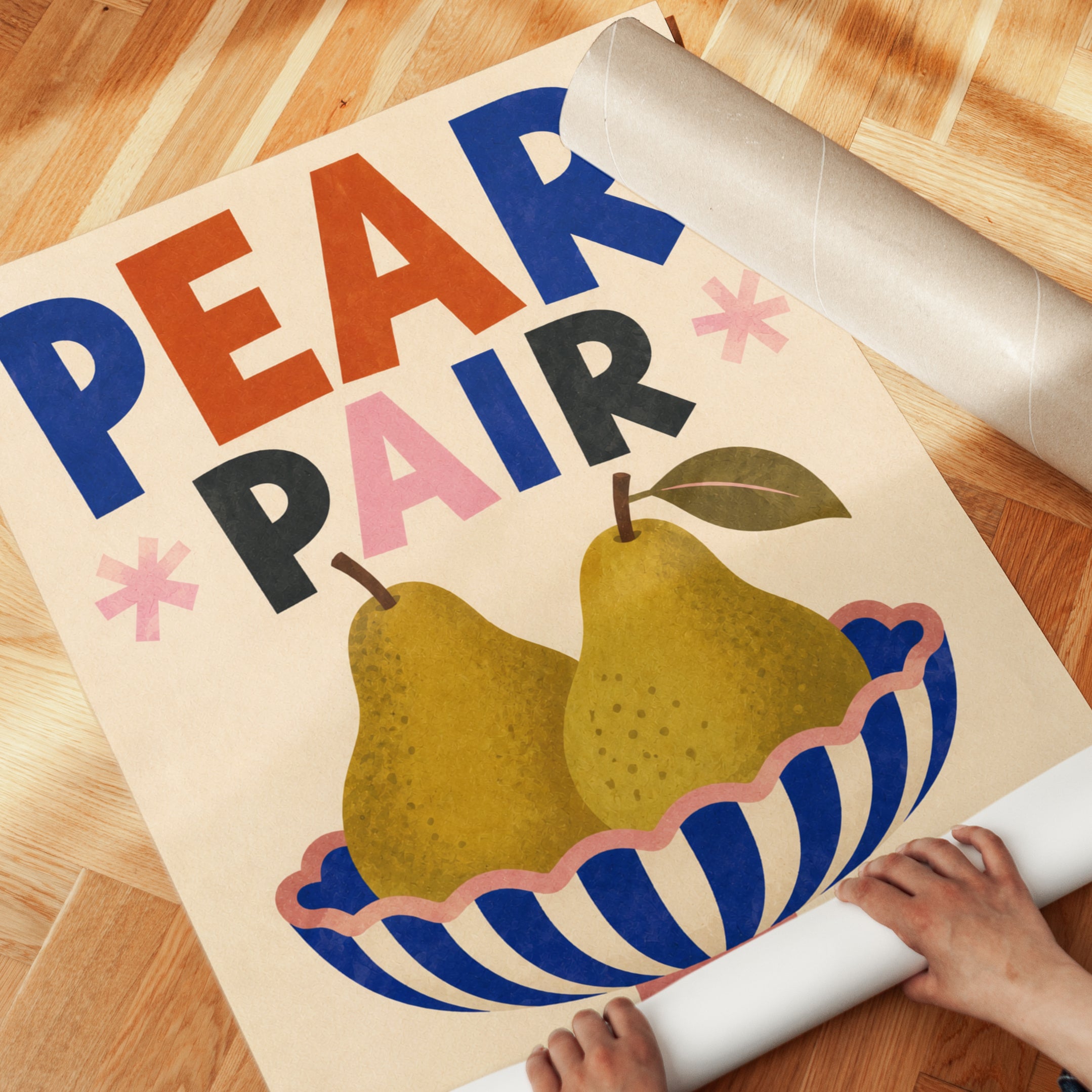 Pear Pair Art Print: Mid-Century Modern Kitchen Wall Art - detail