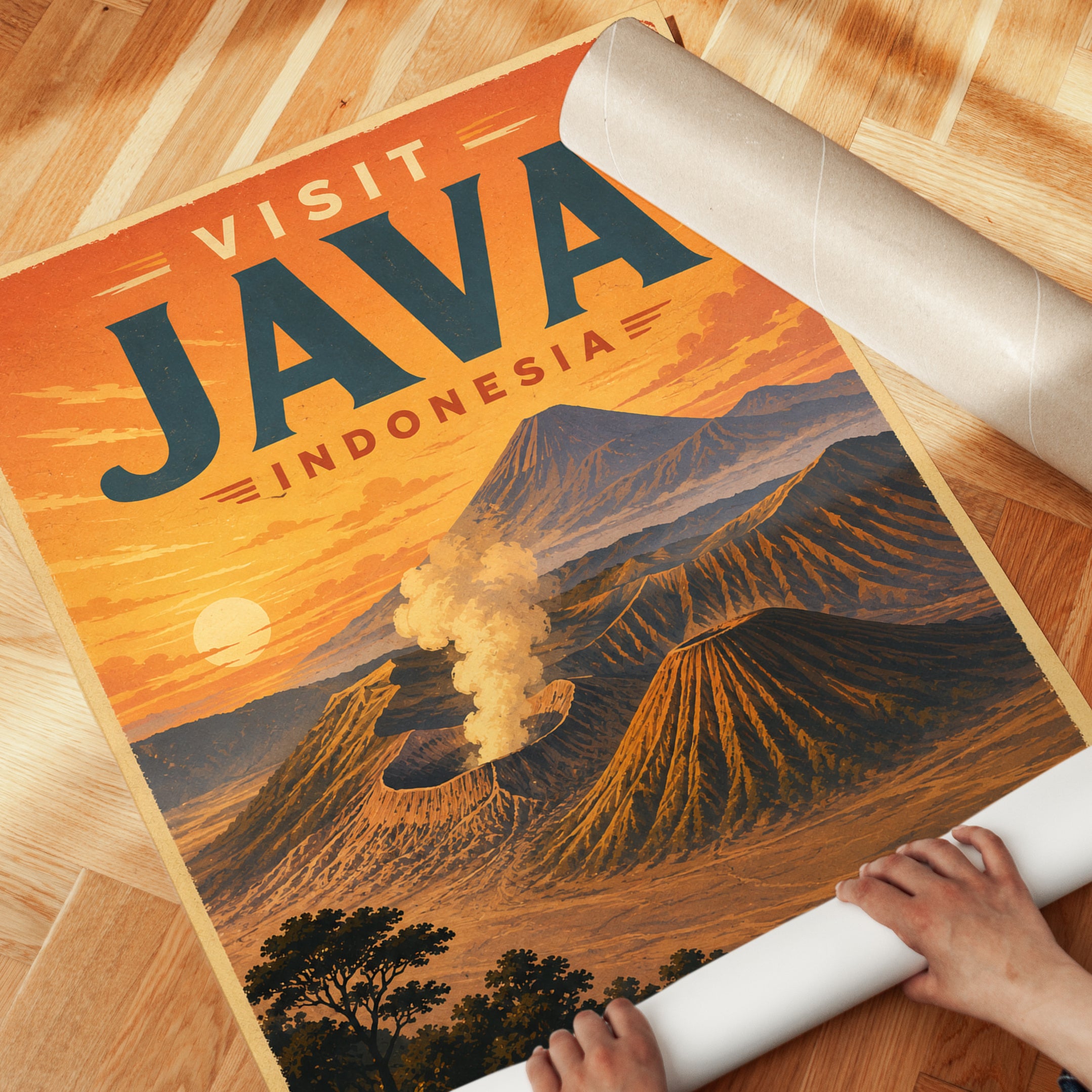 Vintage Travel Poster – Java Indonesia Print - detail