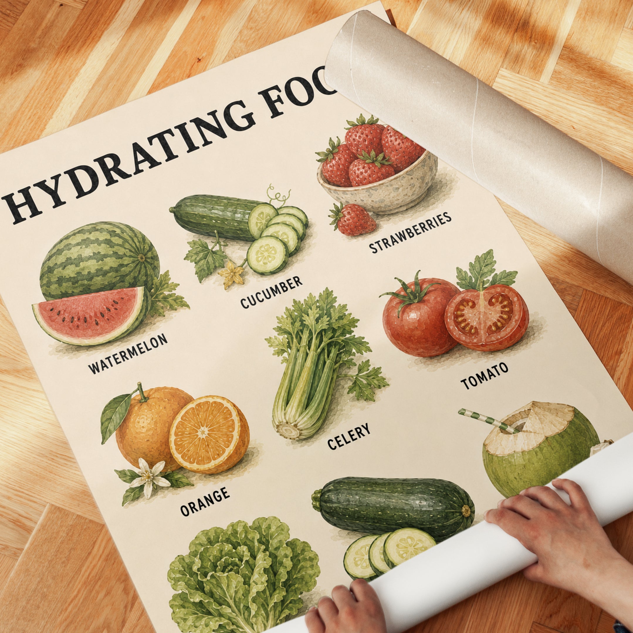Hydrating Foods Poster – Kitchen Wall Art - detail