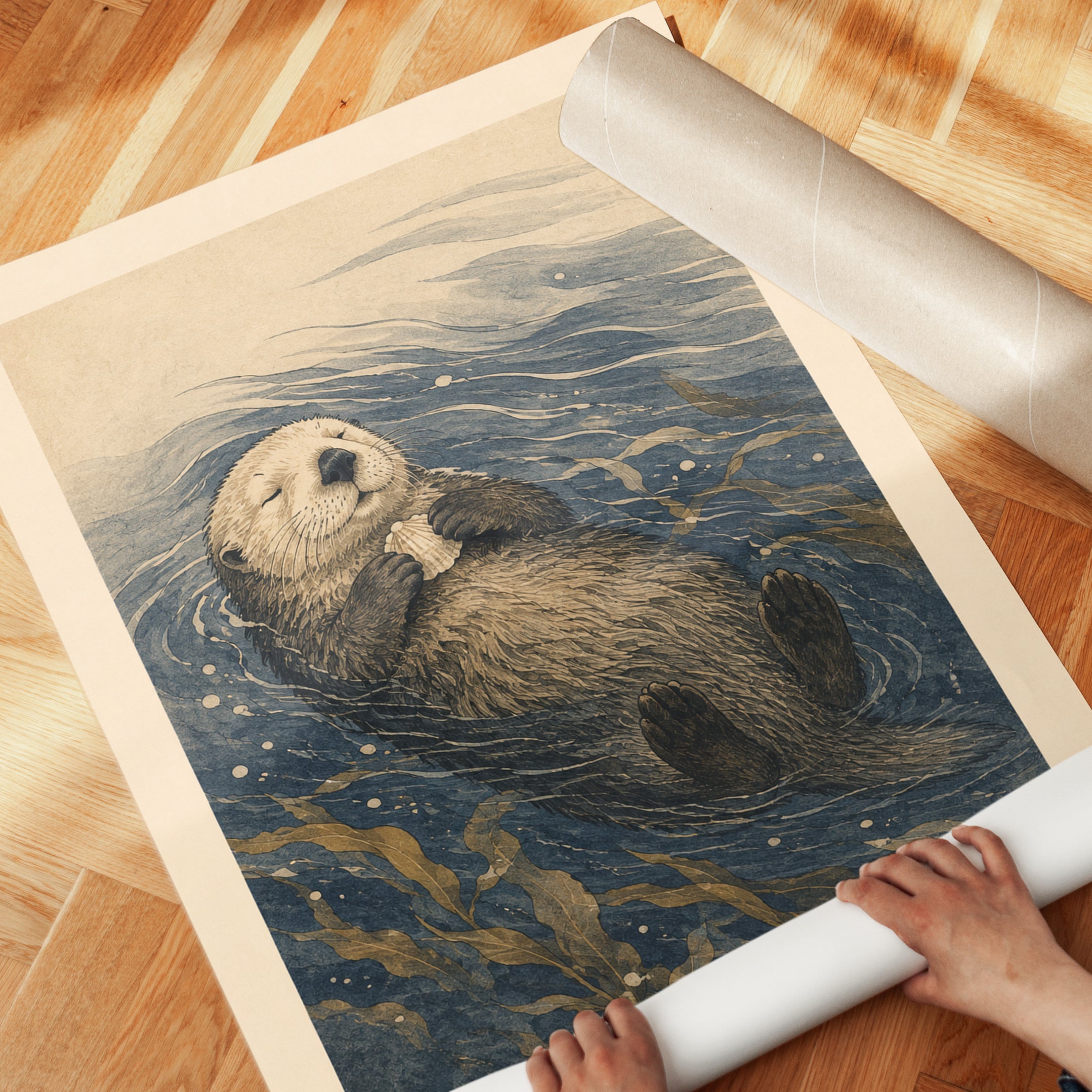 Sea Otter Wall Art – Marine Animal Print - detail