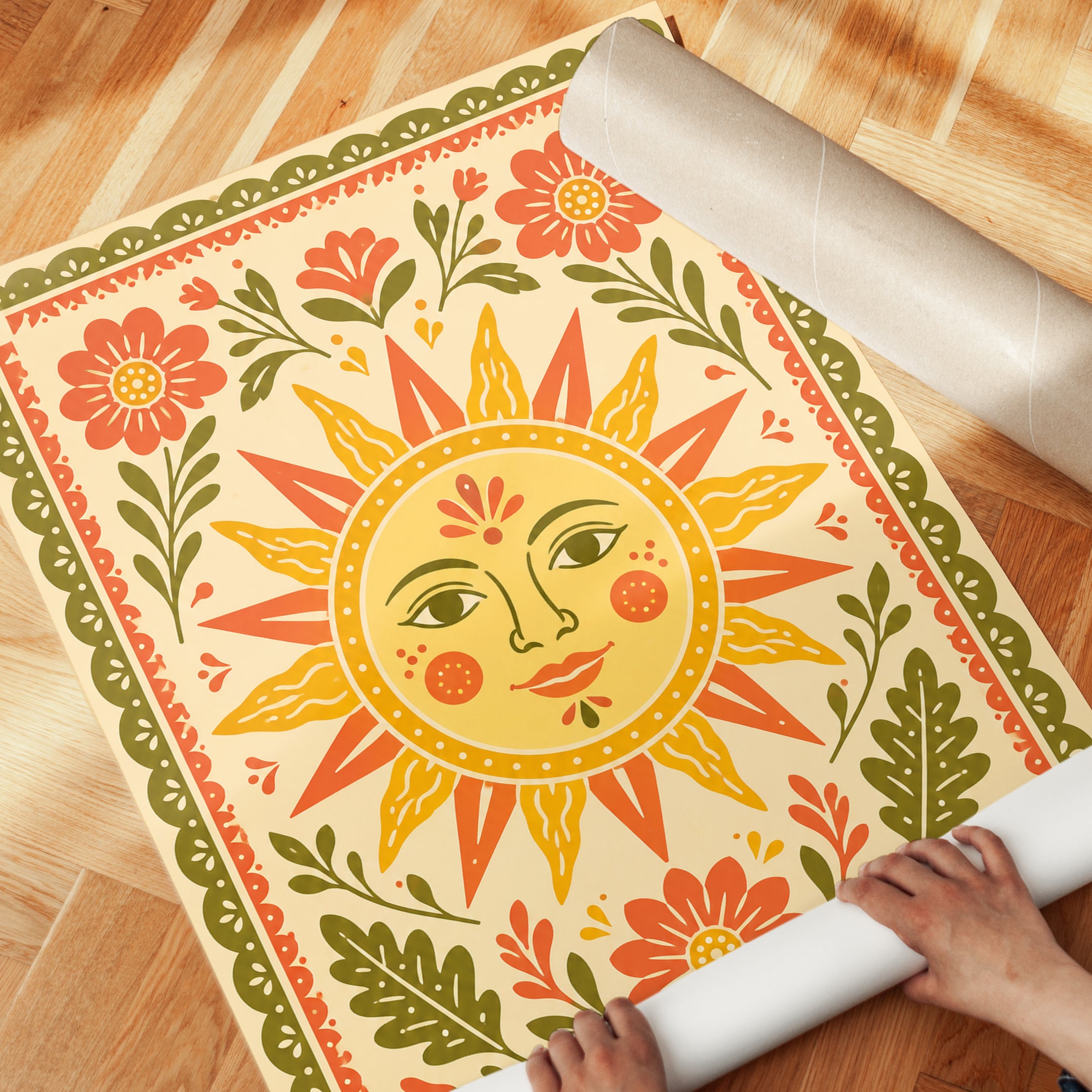 Folk Art Sun Print – Floral Wall Art - detail