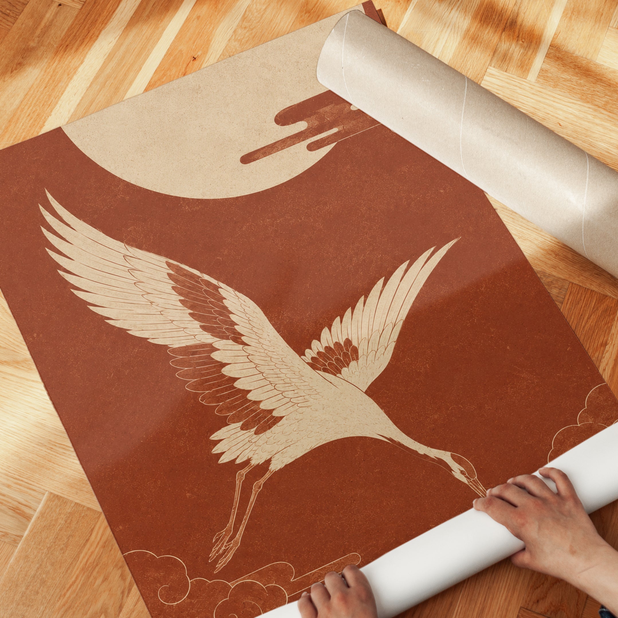 Vintage Japanese Crane Print - detail