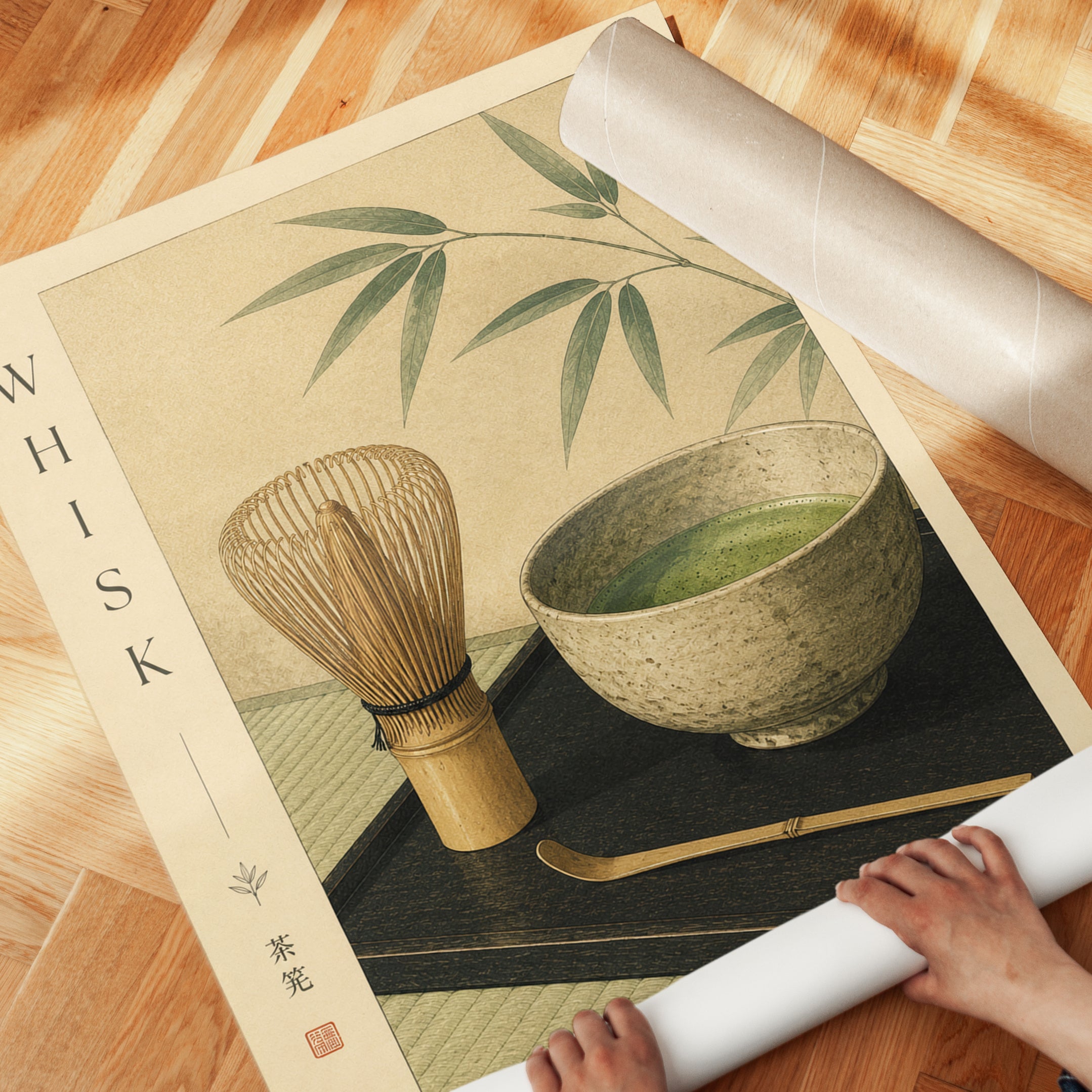 Japanese Matcha Tea Ceremony Art Print: Zen Botanical Design - detail