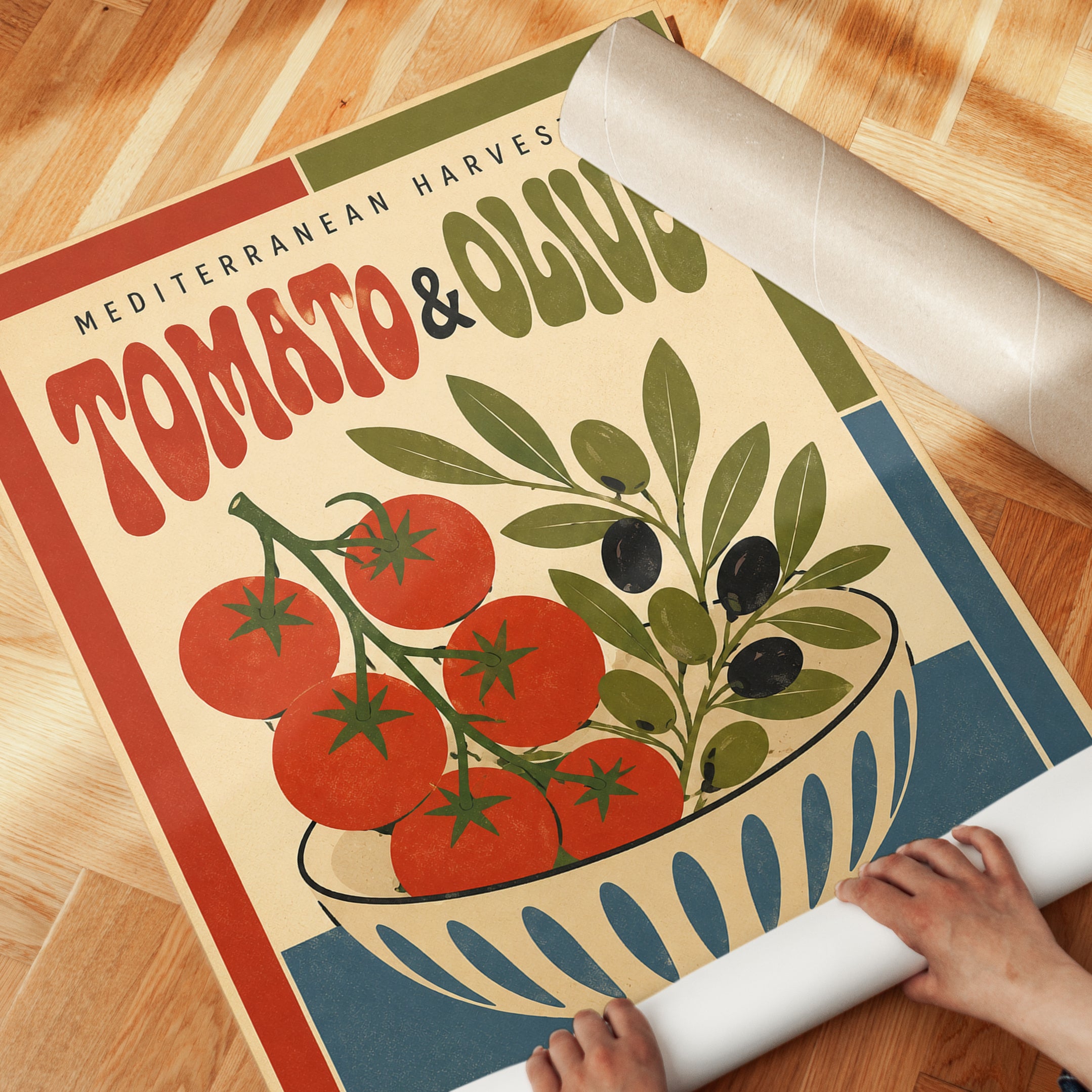 Vintage Food Poster: Mediterranean Tomato & Olive - detail
