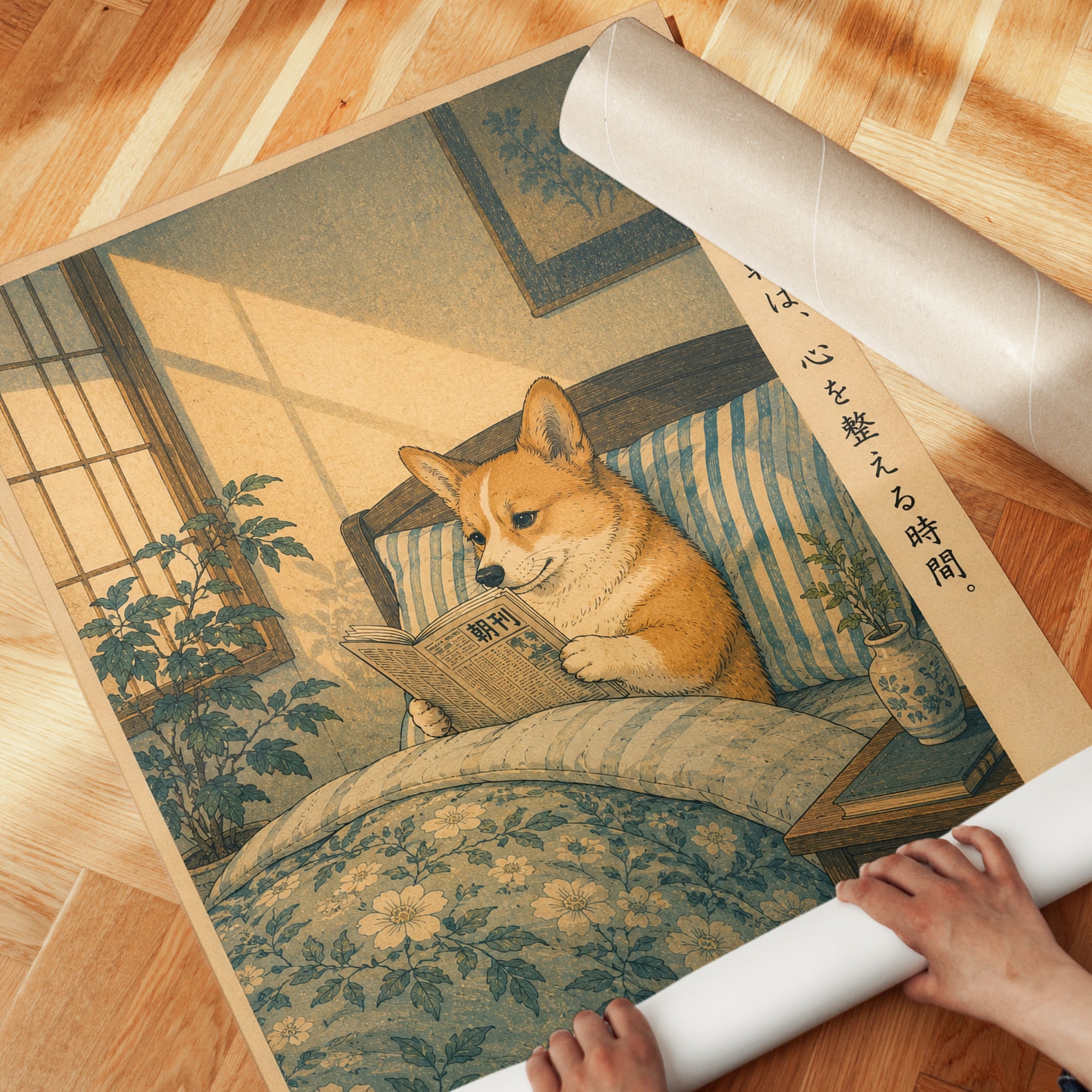 Shiba Inu Wall Art – Japanese Dog Reading Print - detail