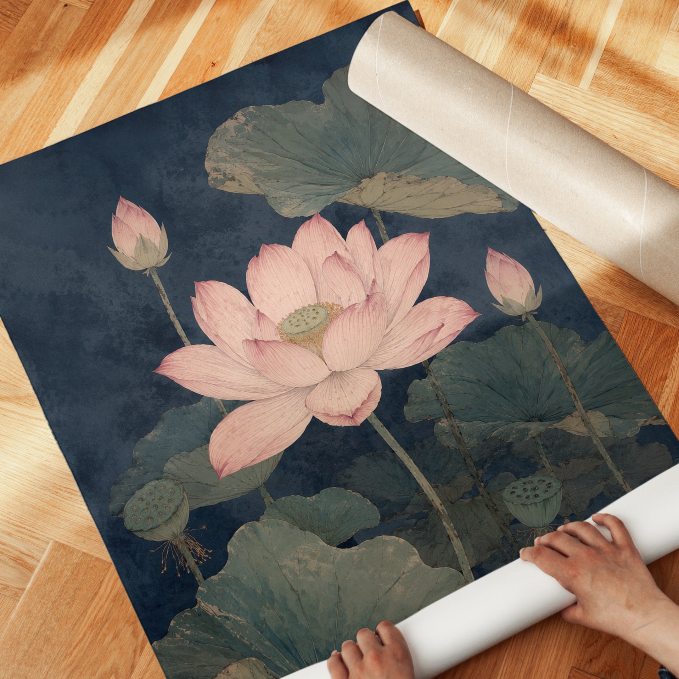 Lotus Flower Botanical Print — Vintage Asian-Inspired Water Lily - detail