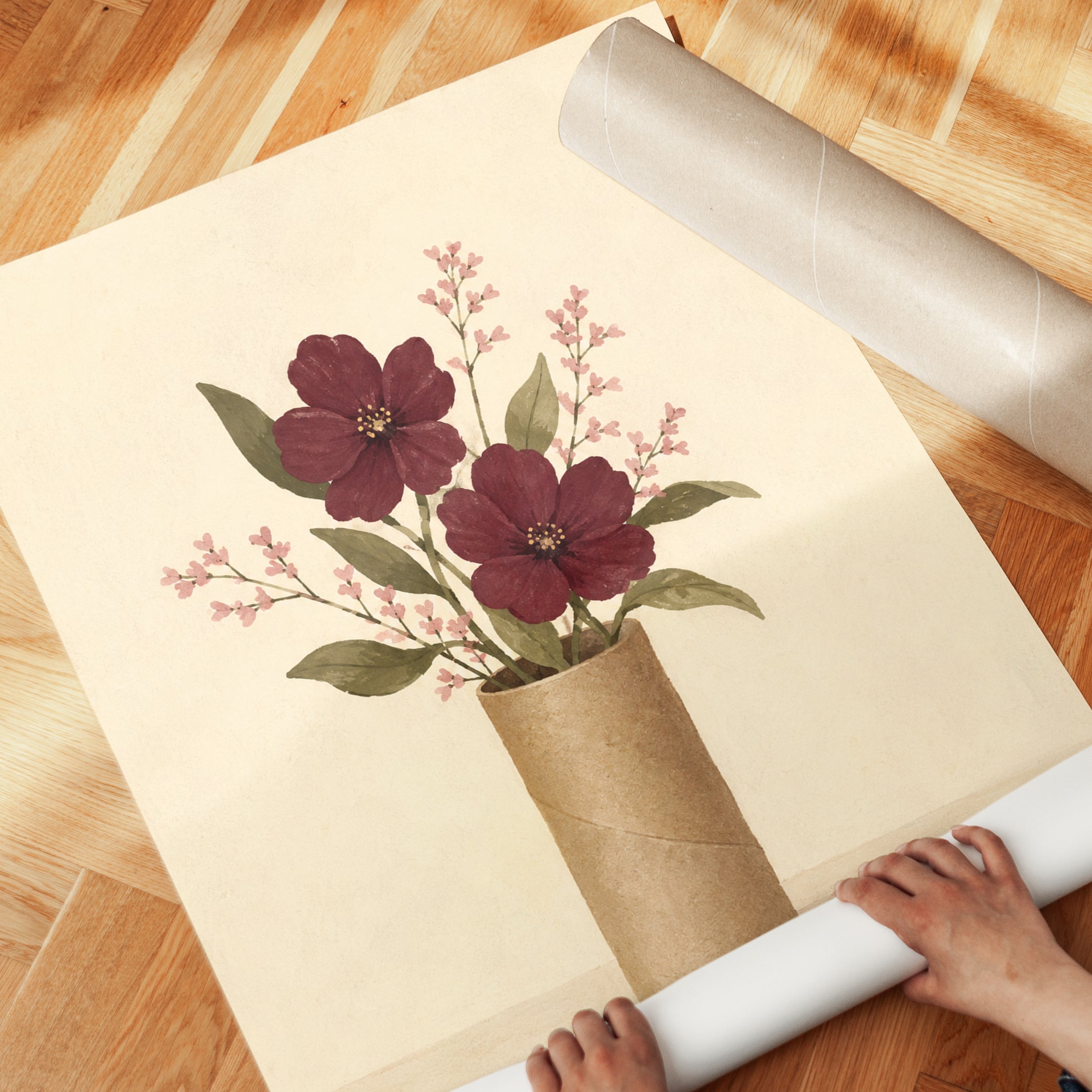Burgundy Floral Vase Print - detail
