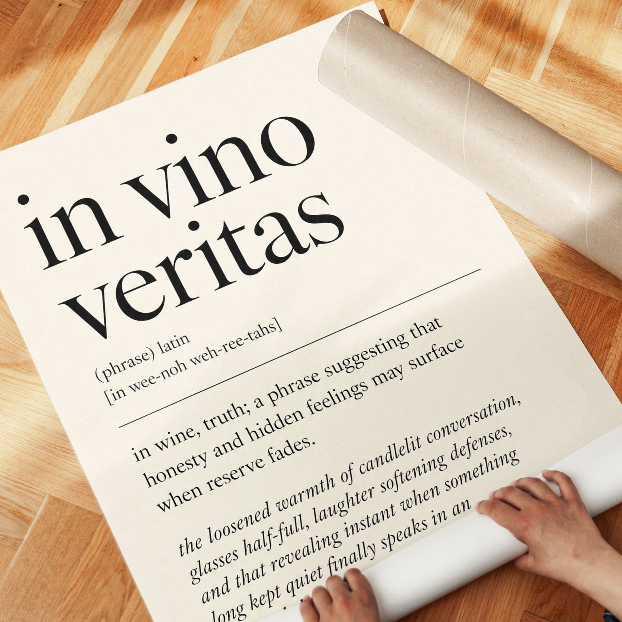 In Vino Veritas Latin Quote Print: Minimalist Typography Art - detail