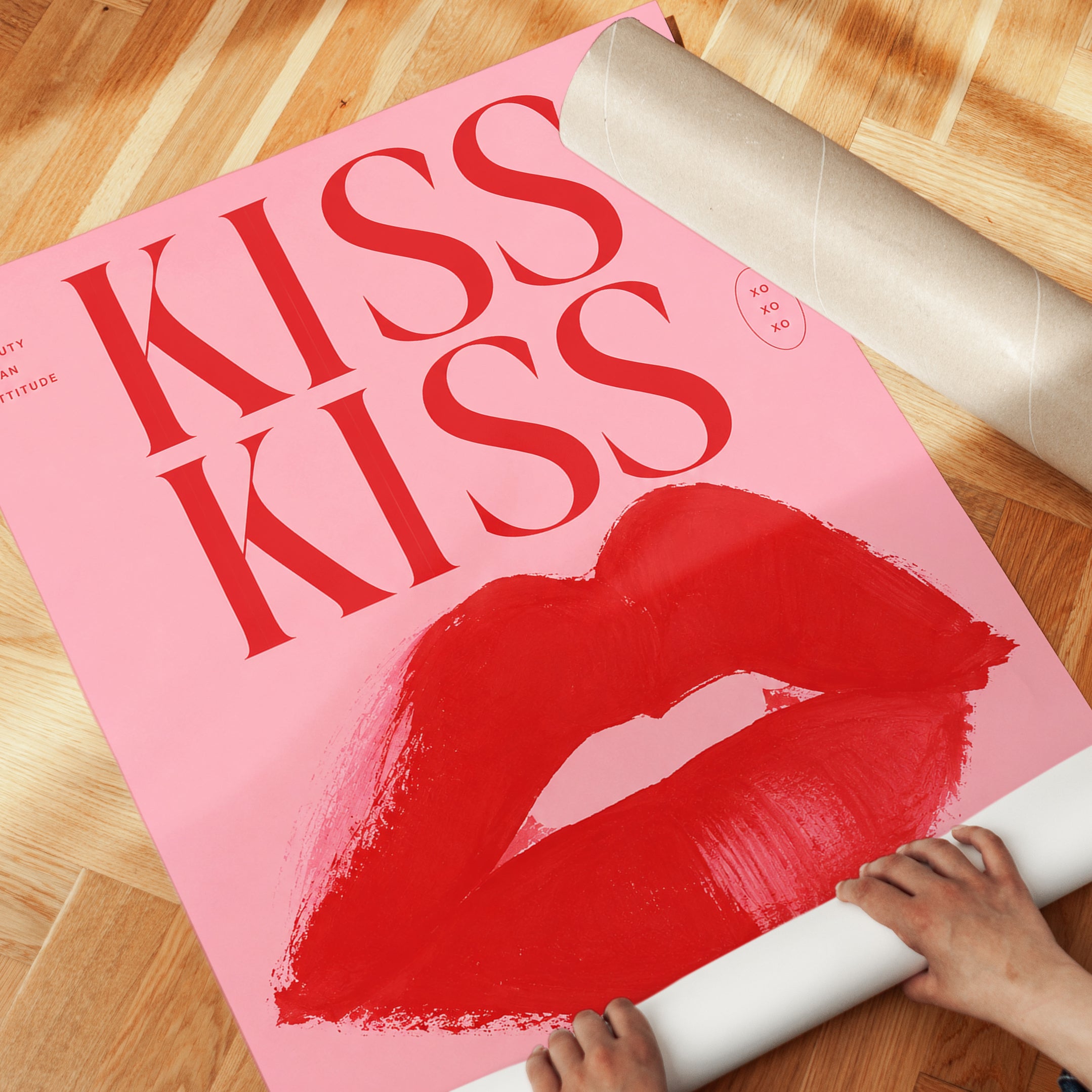 Kiss Poster – Pink Lips Wall Art - detail