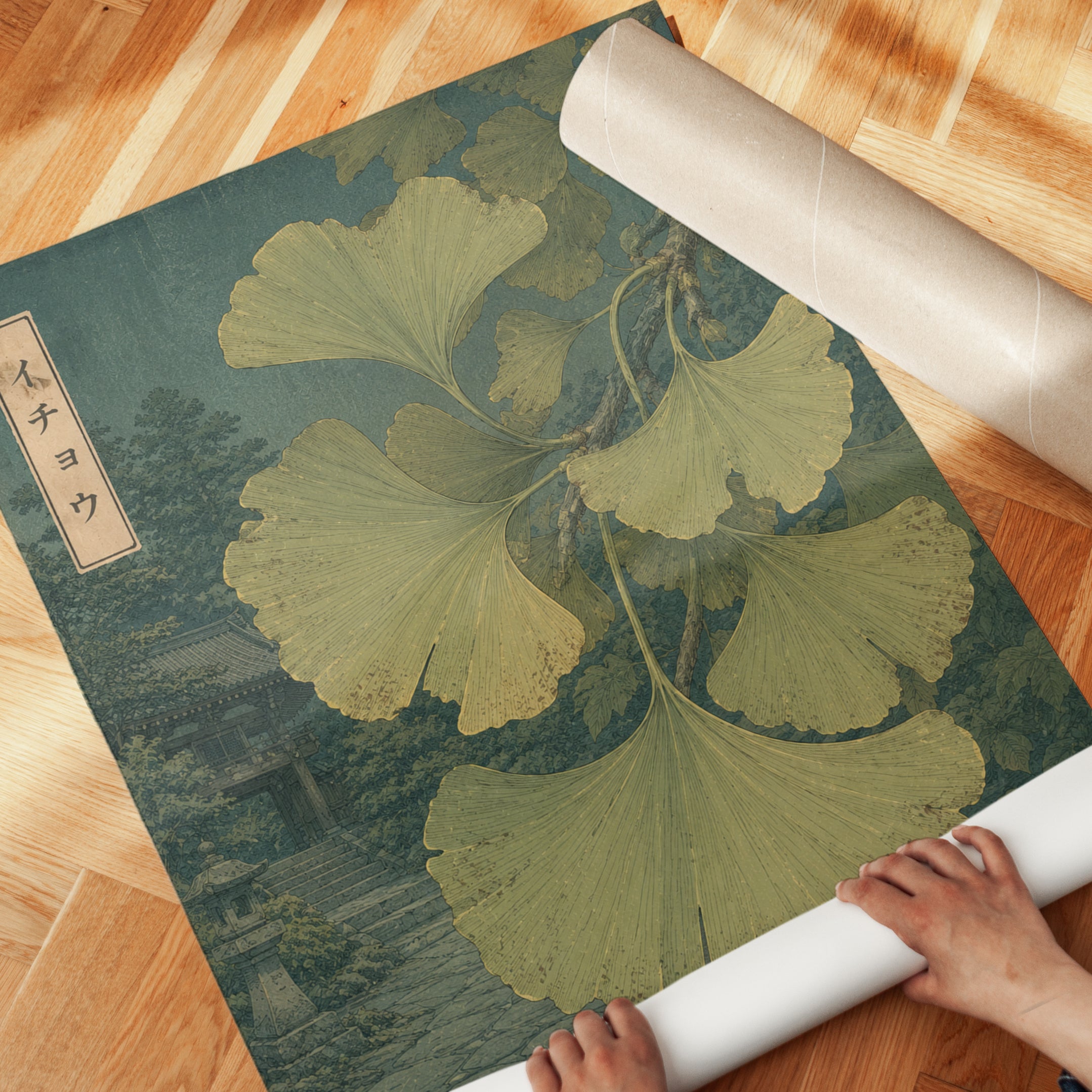 Japanese Ginkgo Leaf Print — Vintage Botanical Illustration - detail