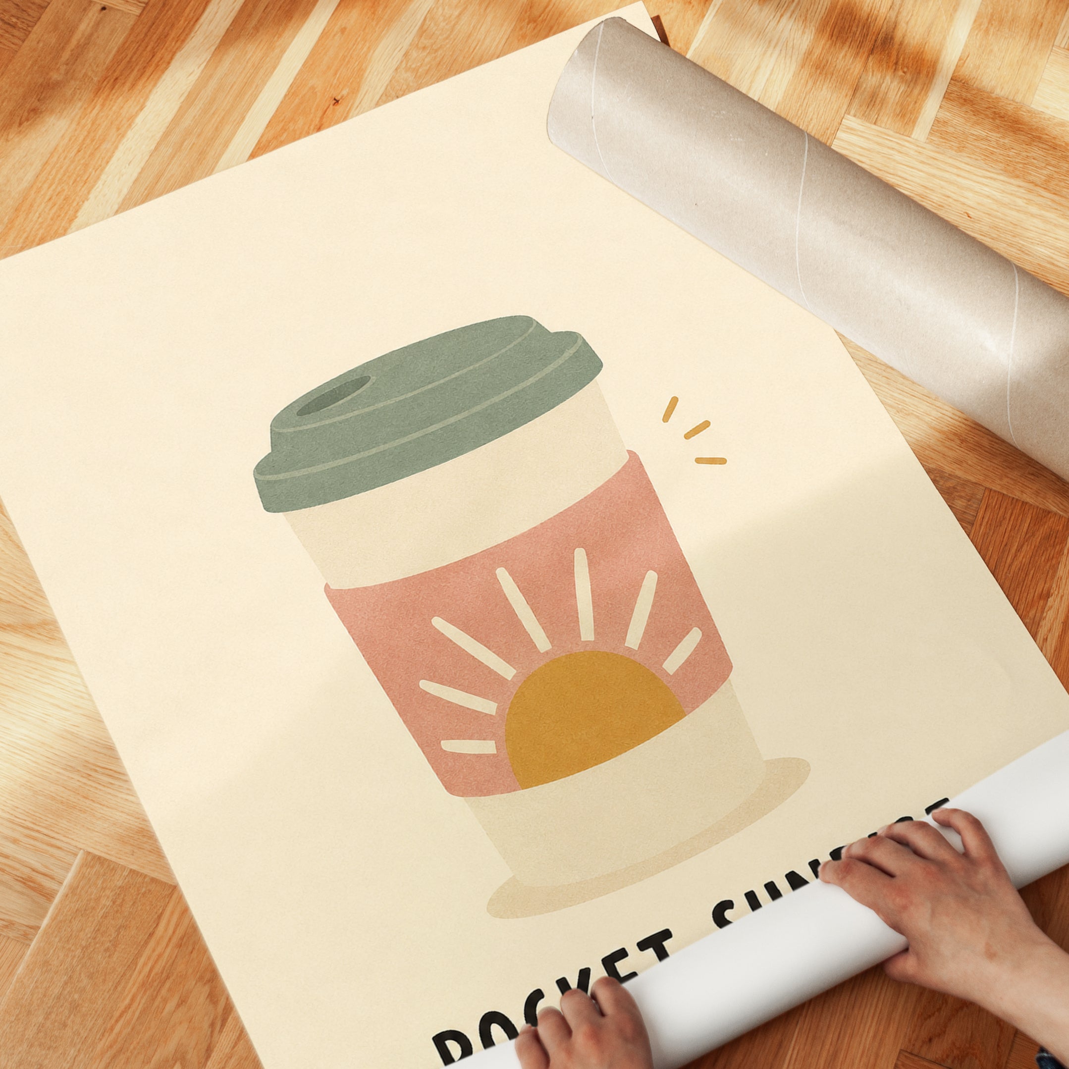 Pocket Sunrise Coffee Cup Print: Minimalist Modern Wall Art - detail