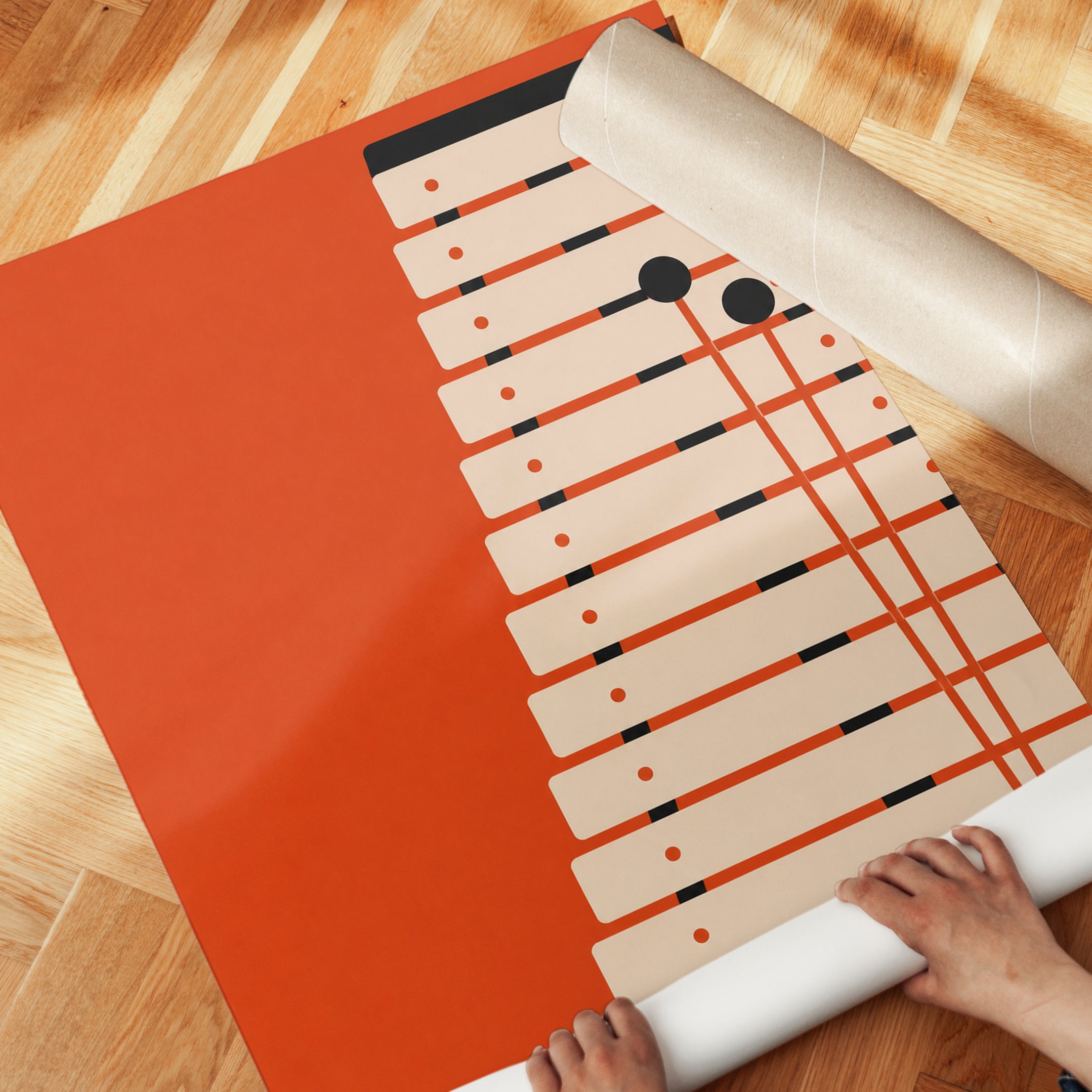 Xylophone Art Print: Mid Century Modern Orange Geometric Design - detail