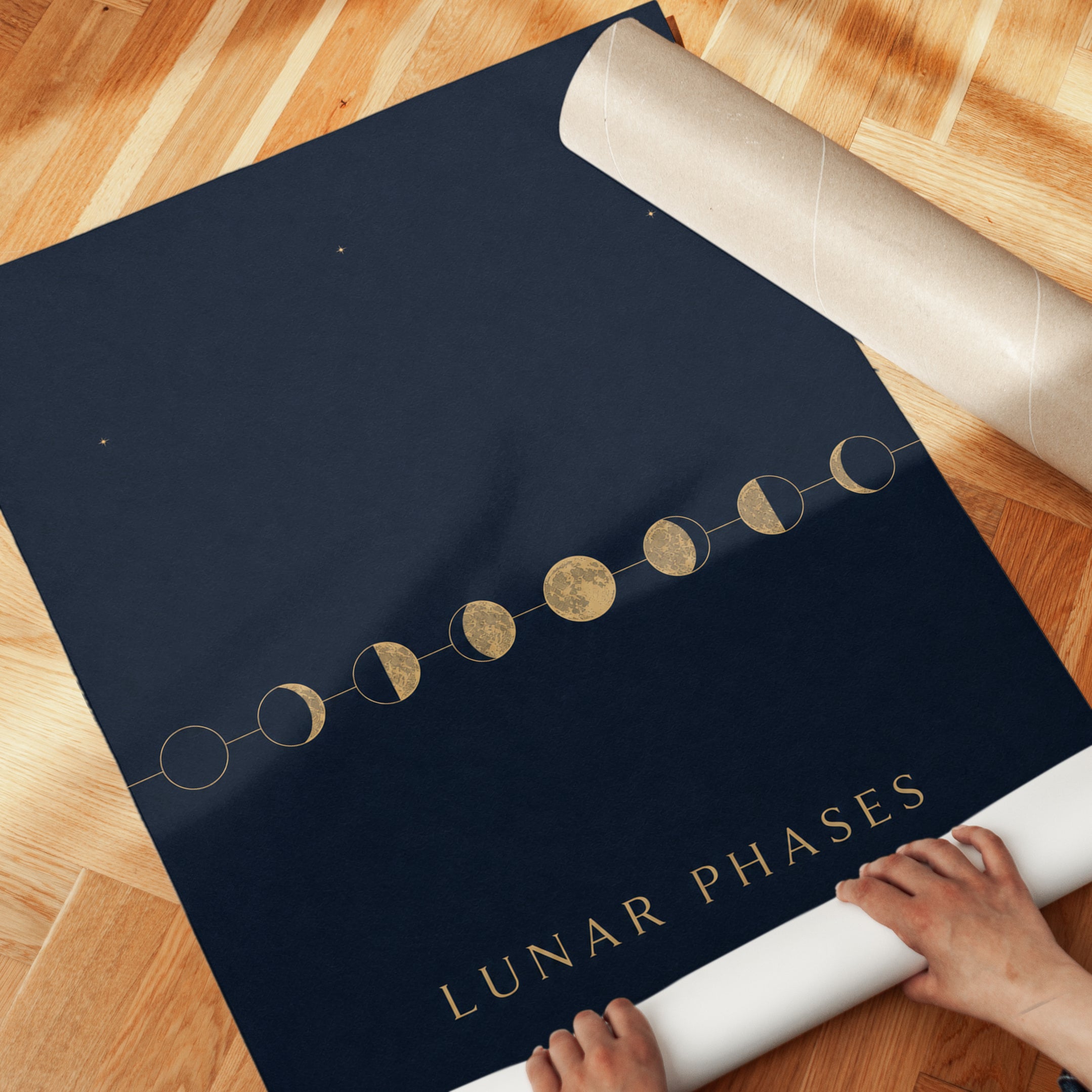 Navy Gold Lunar Phases Wall Art - detail