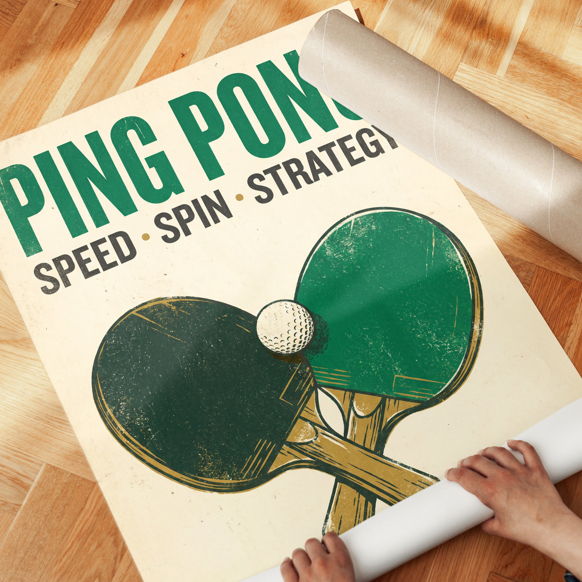 Ping Pong Vintage Poster: Retro Green Sports Wall Art - detail