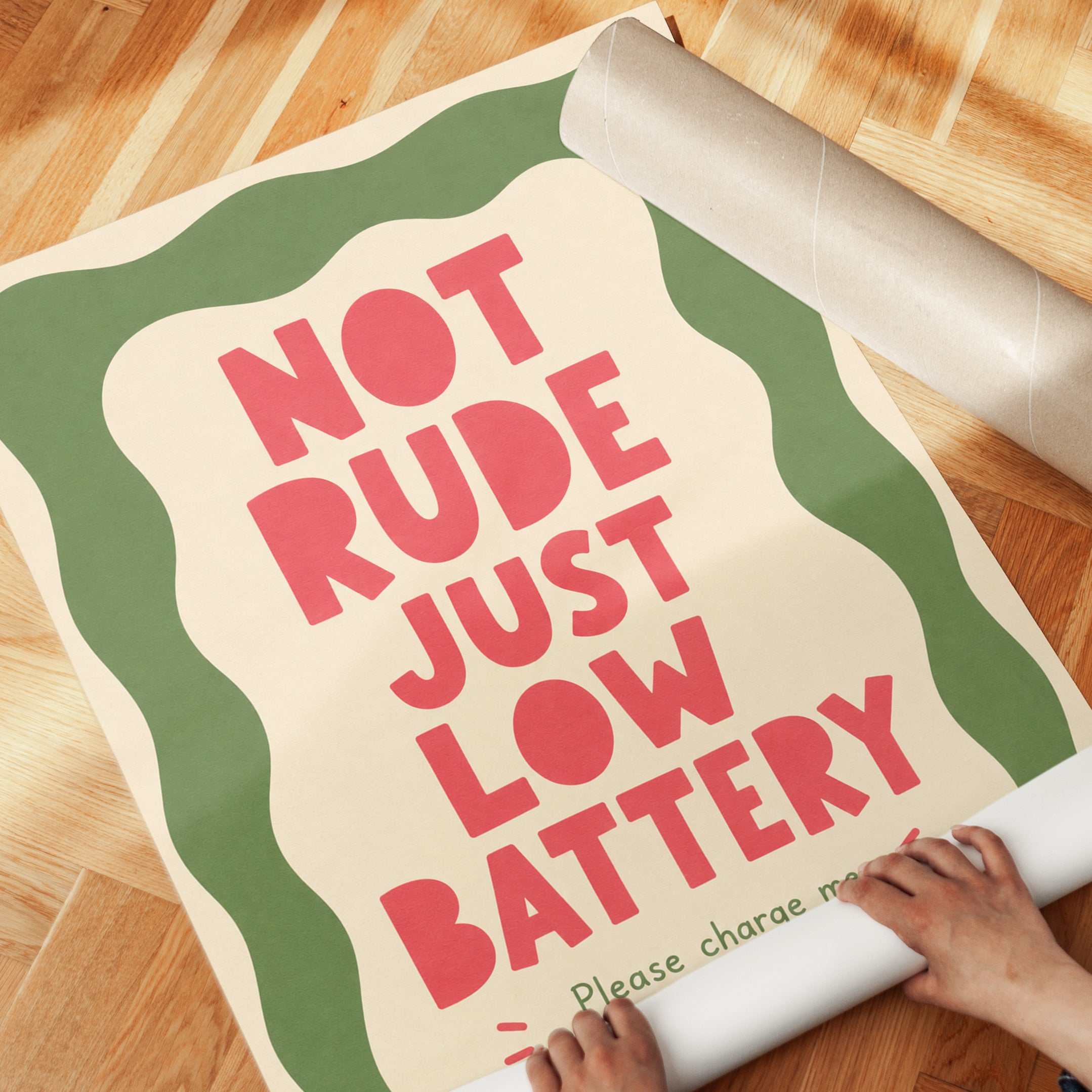 Not Rude Just Low Battery Print: Funny Retro Wall Art - detail